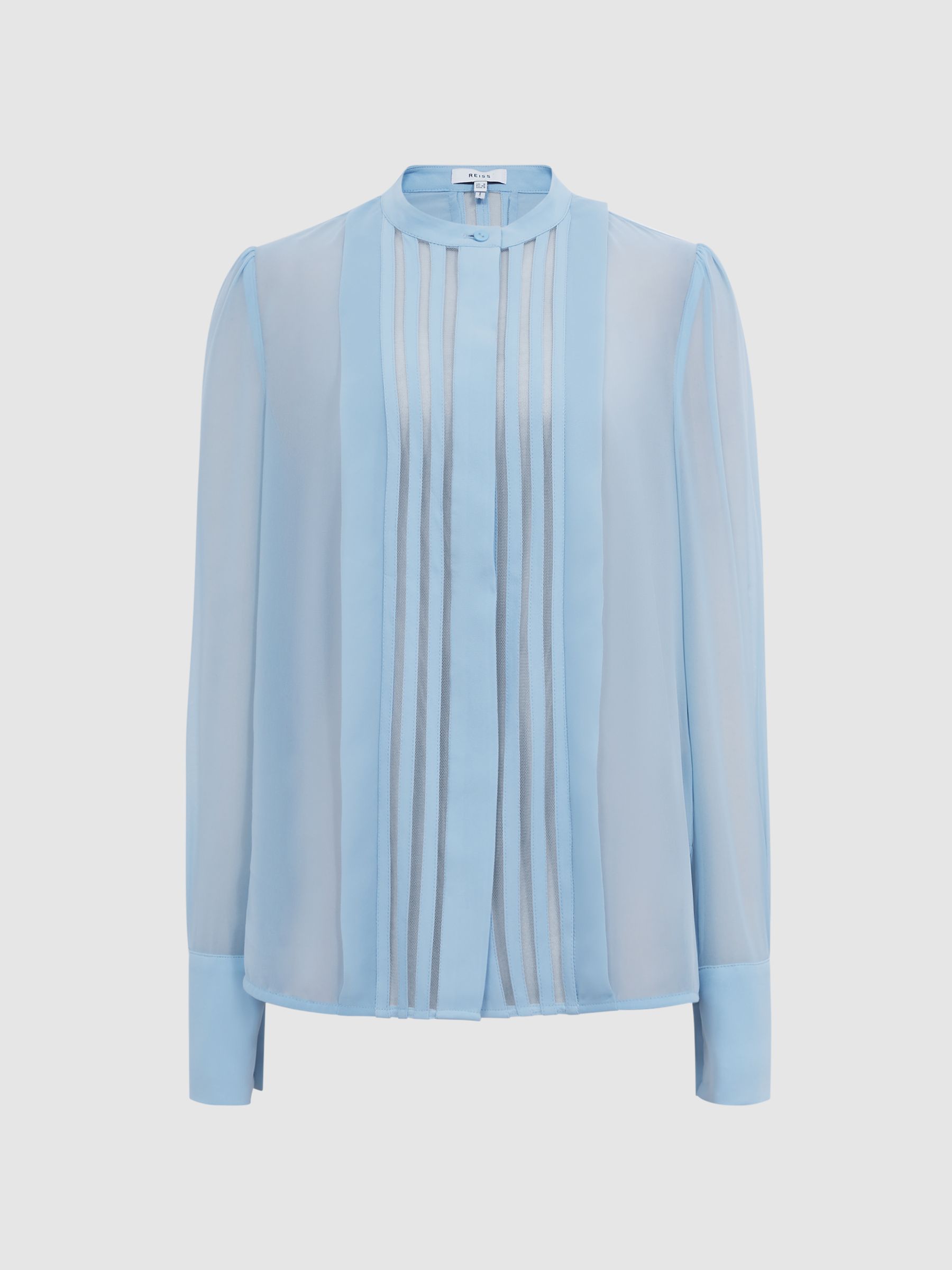 Reiss Sheer Striped Long Sleeve Blouse in Blue REISS