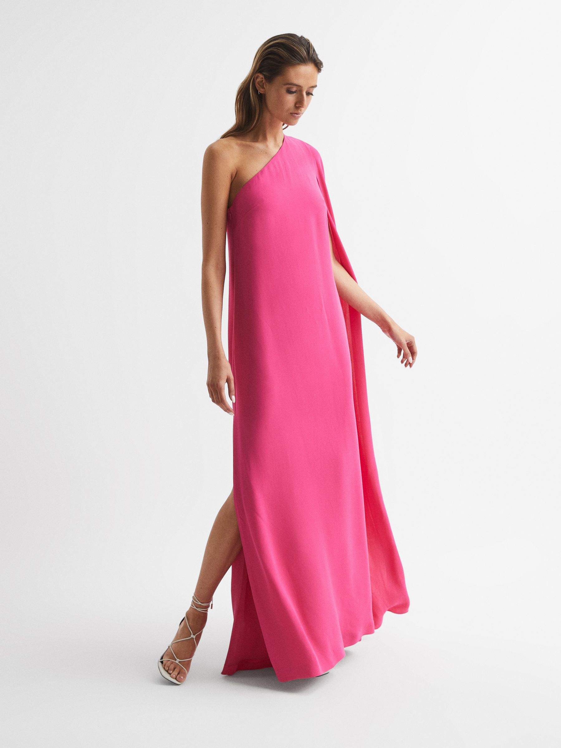 Reiss Cape One Shoulder Maxi Dress in Pink REISS