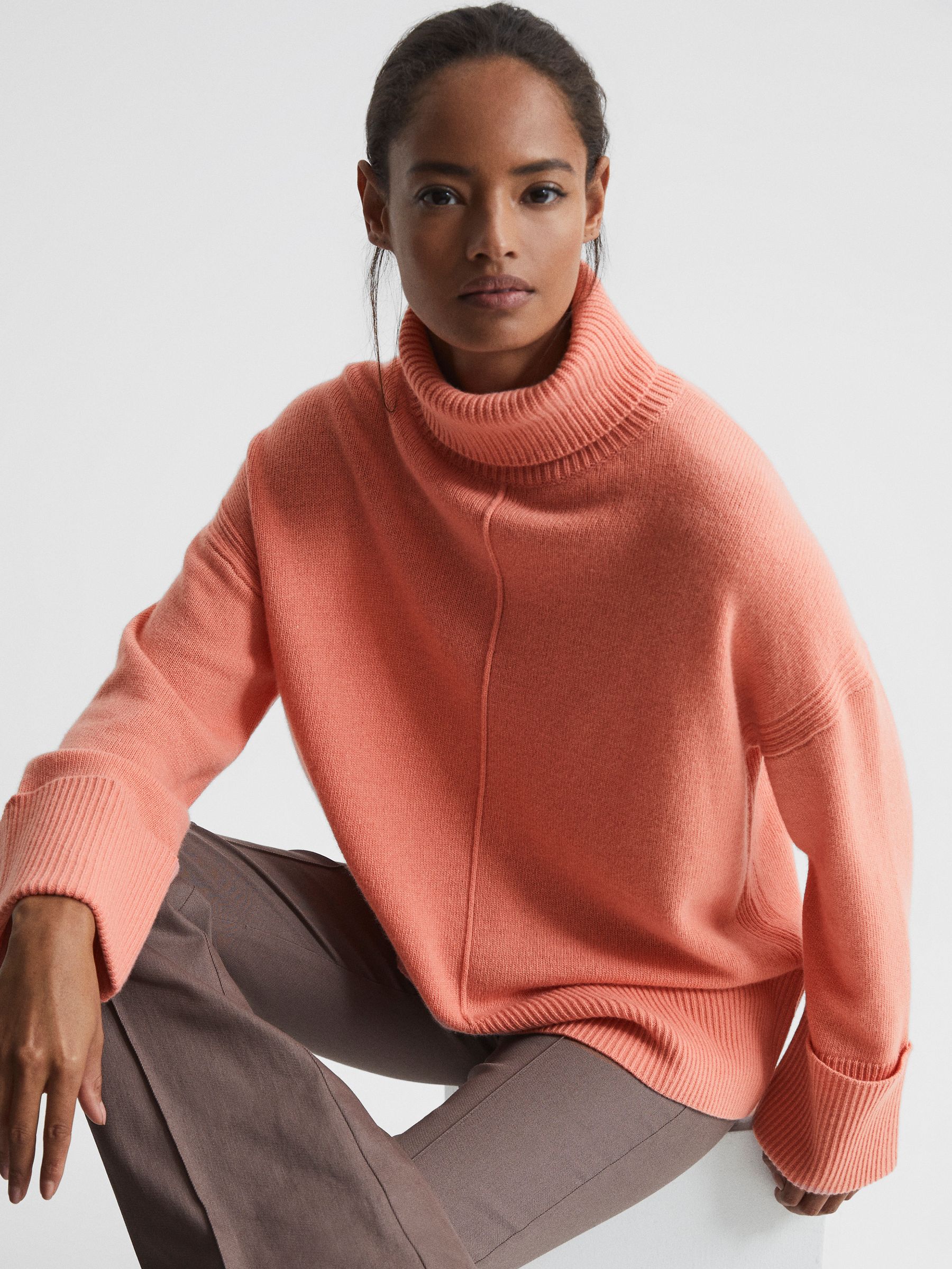 Reiss Wool Cashmere Roll Neck Jumper in Pink REISS