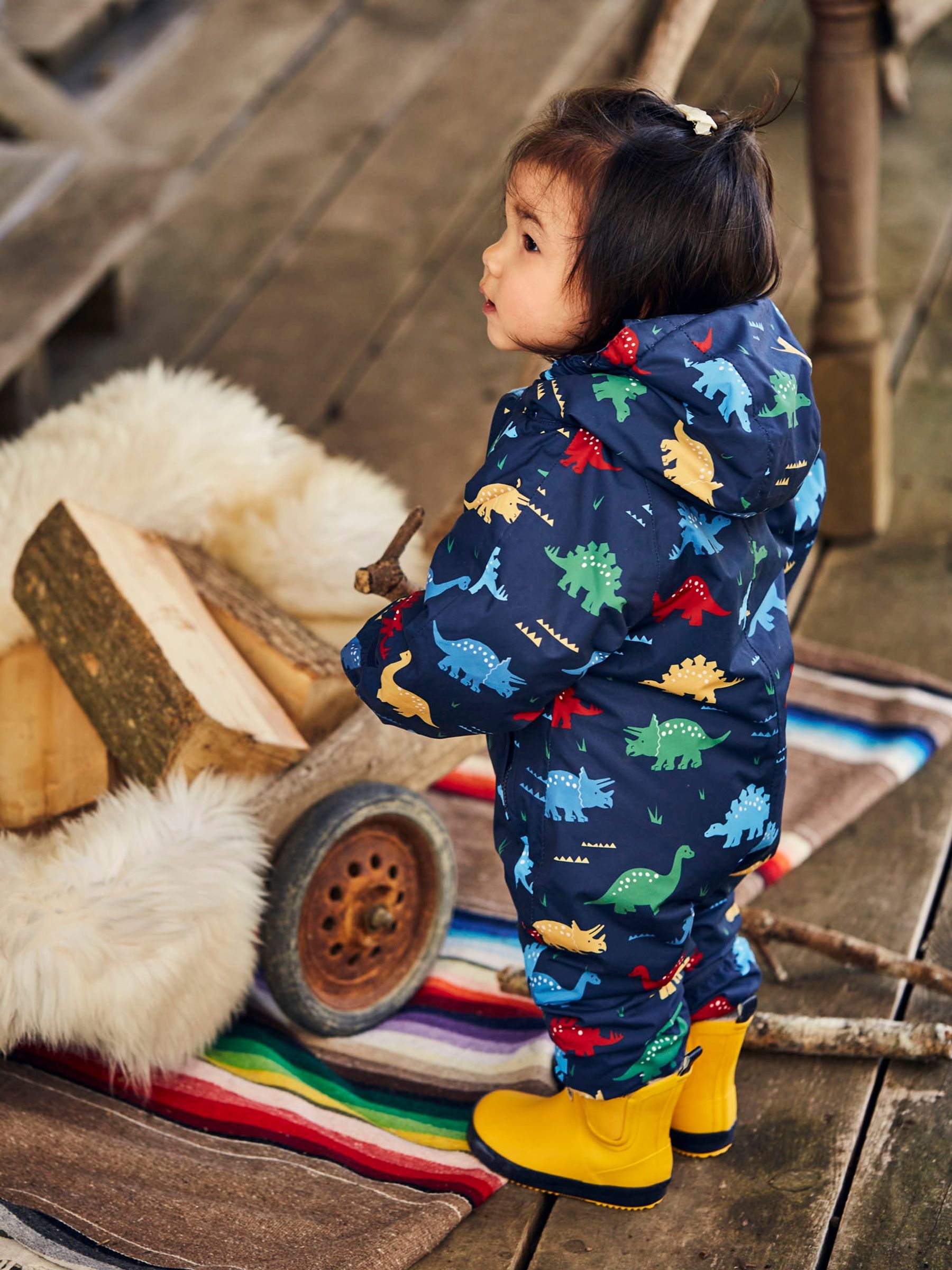 Buy JoJo Maman Bebe Navy Blue Dinosaur Waterproof Fleece Lined Puddle Suit from the JoJo Maman Bebe UK online shop