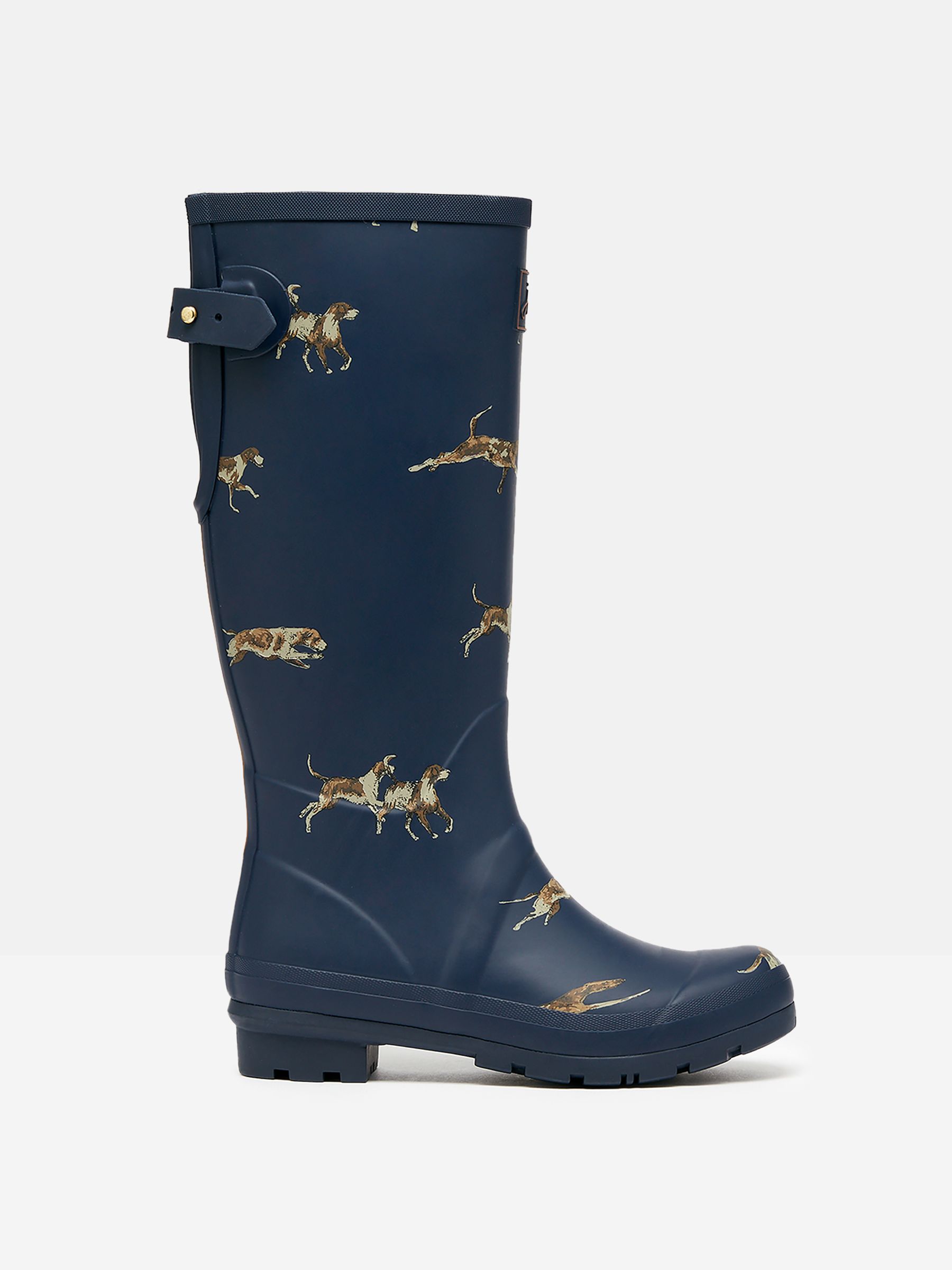 Printed Navy Blue Dog Print Adjustable Tall Wellies Joules