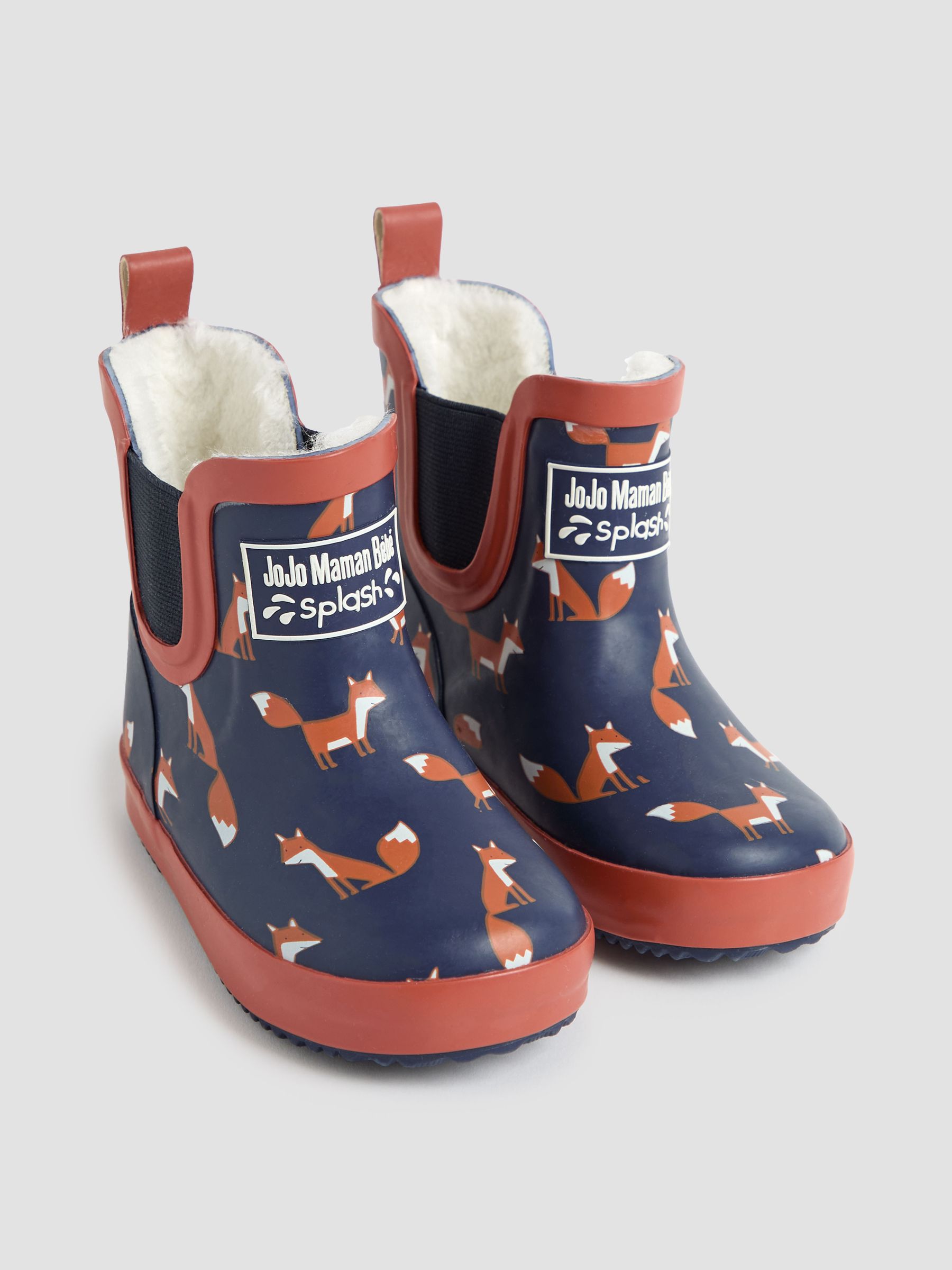 Navy Blue Fox Cosy Lined Fox Print Ankle Wellies JoJo Maman Bebe USA