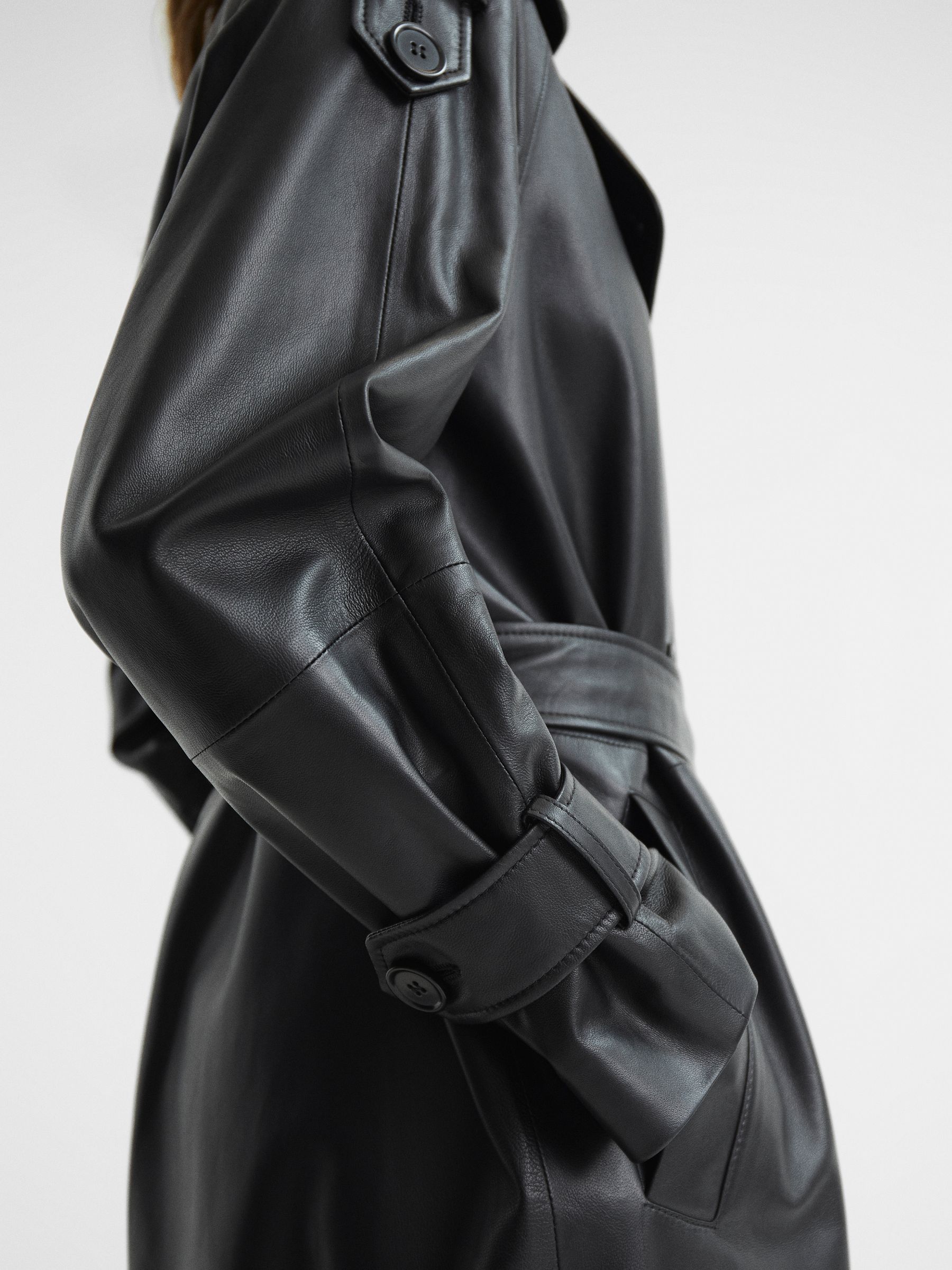 Reiss Leather Trench Coat in Black REISS