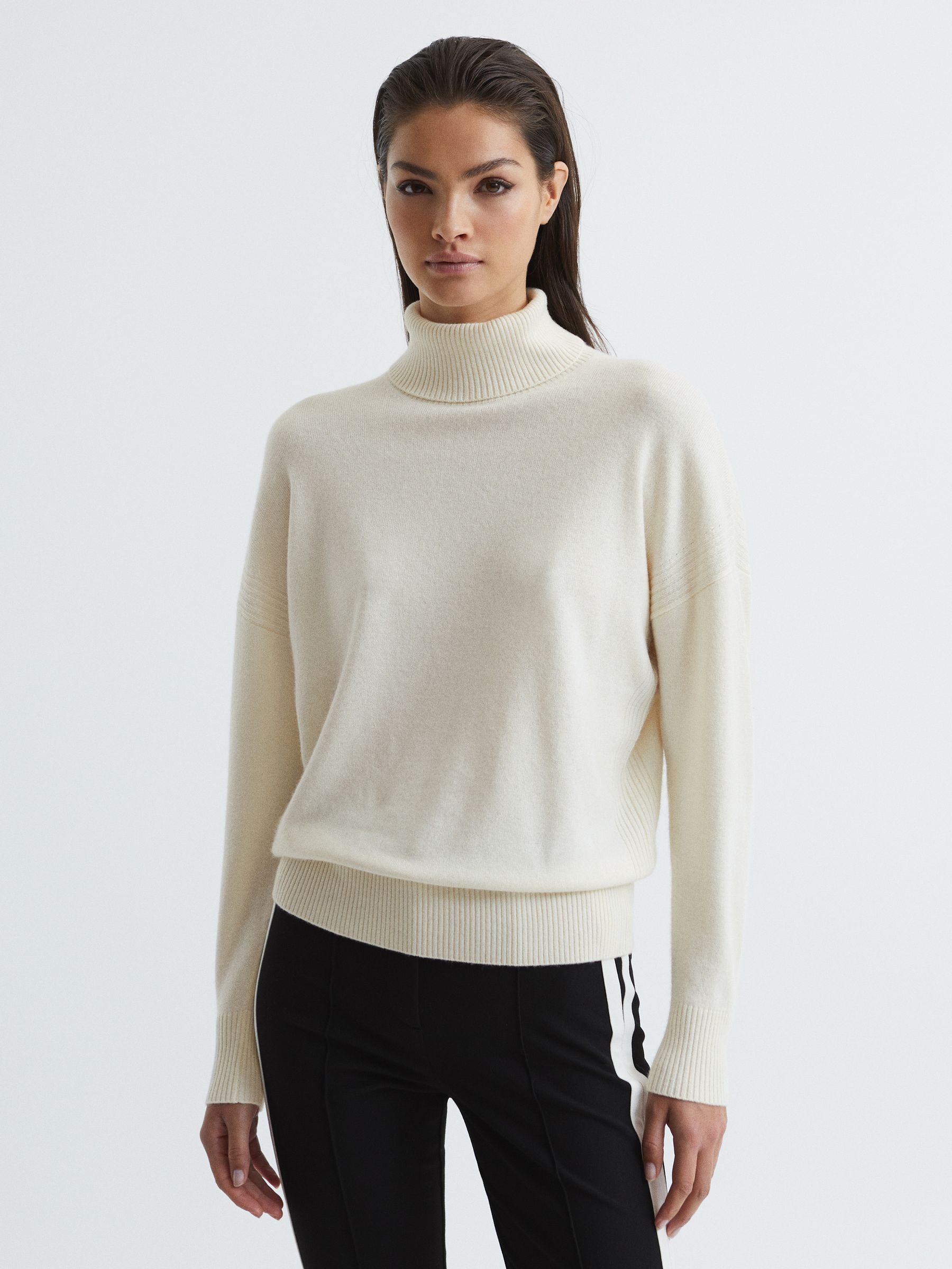 Reiss Wool Blend Roll Neck Jumper in Cream REISS