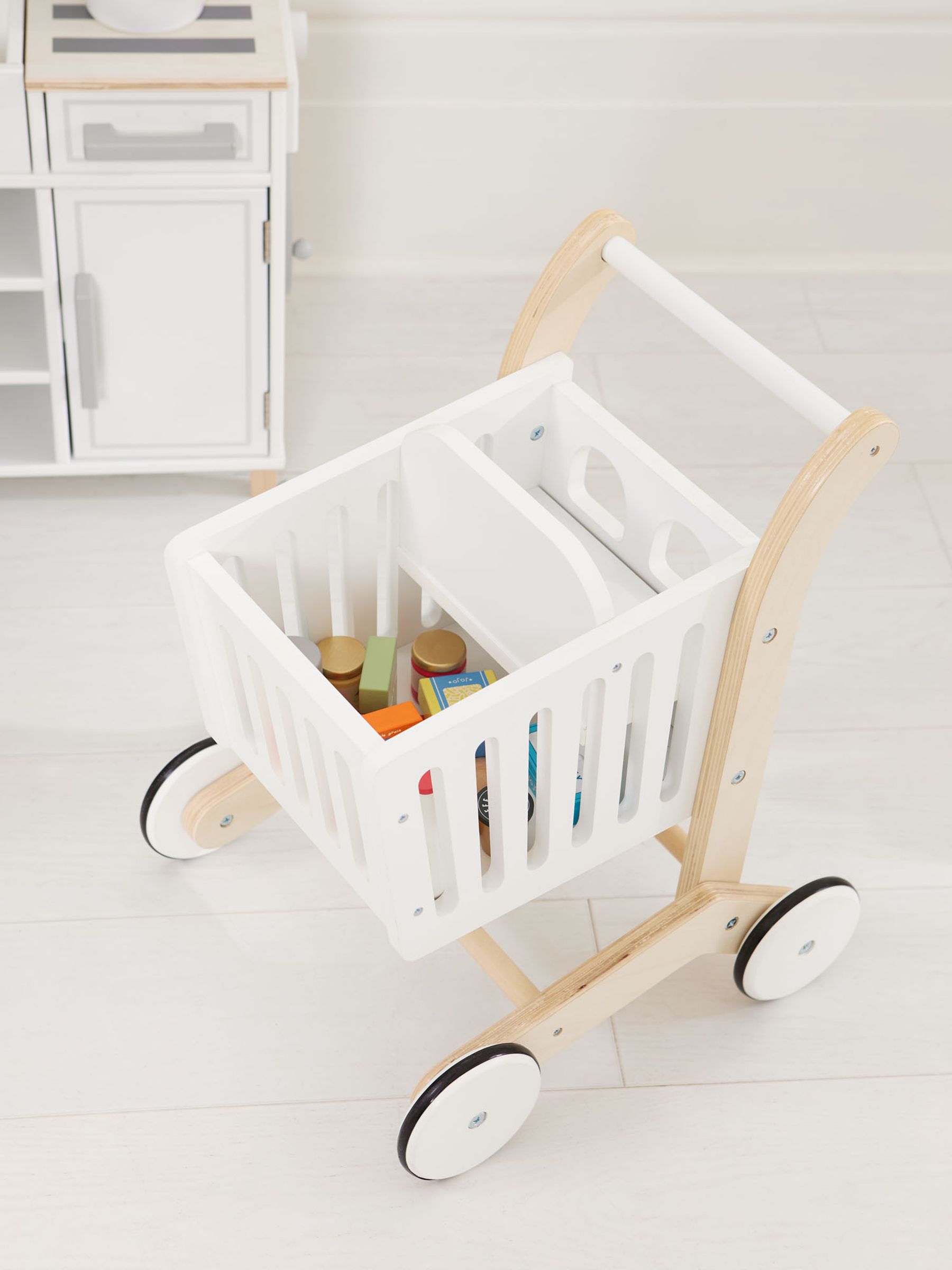 Kids wooden shopping trolley top