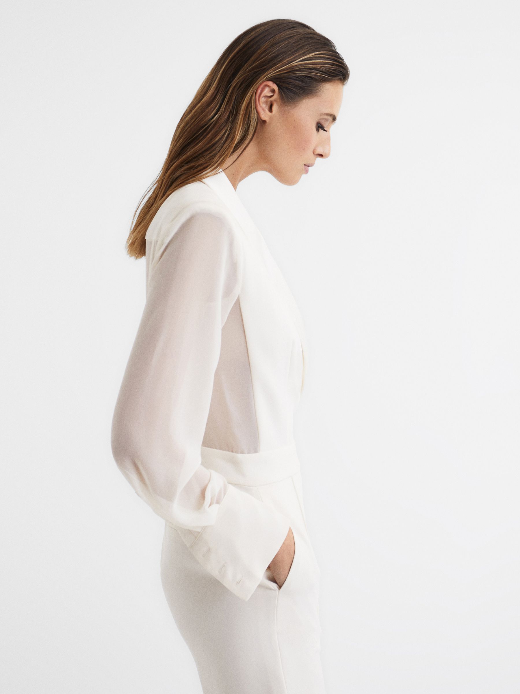 Reiss Petite Tuxedo Jumpsuit in Ivory REISS