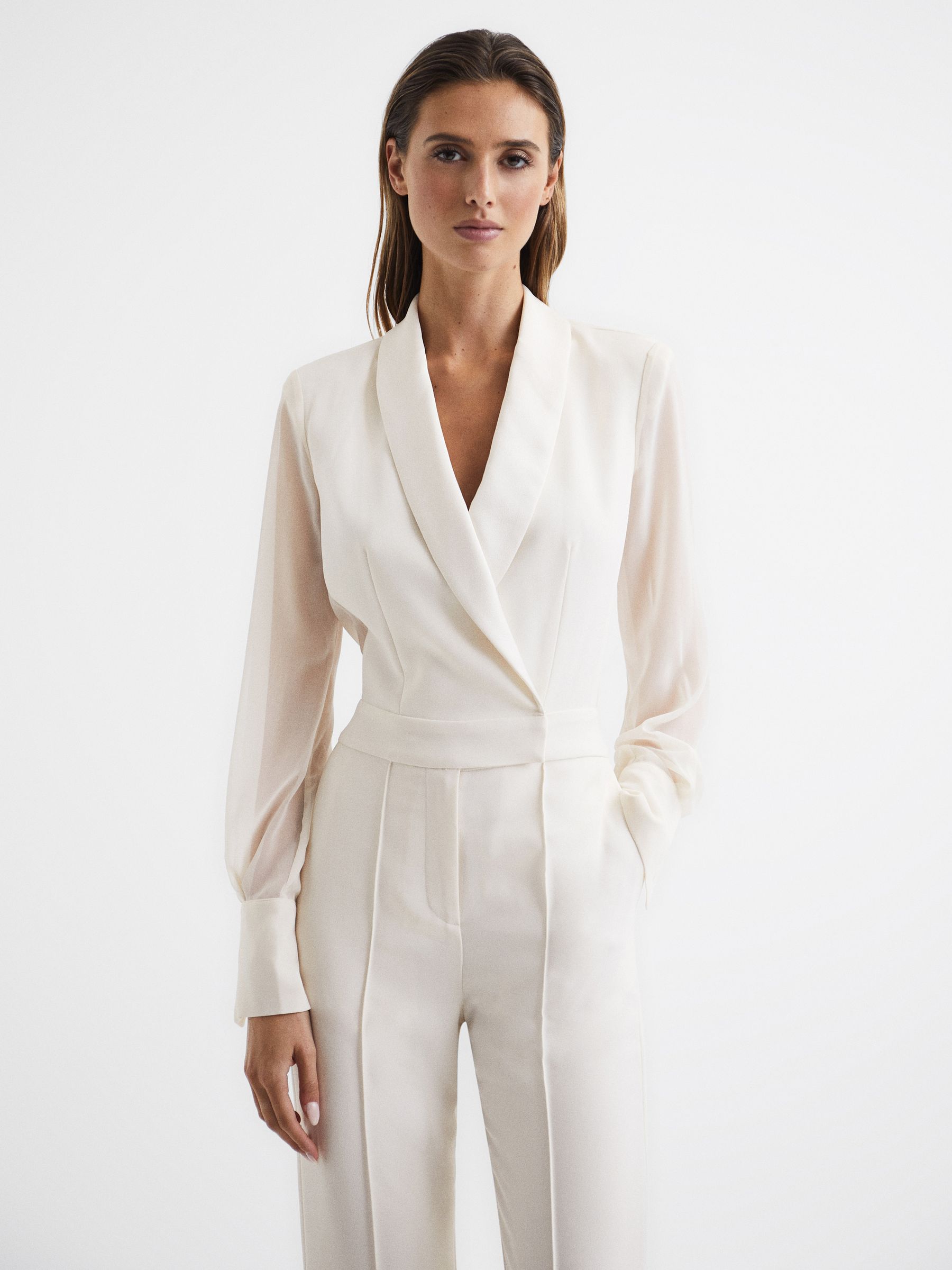 Reiss Petite Tuxedo Jumpsuit in Ivory REISS