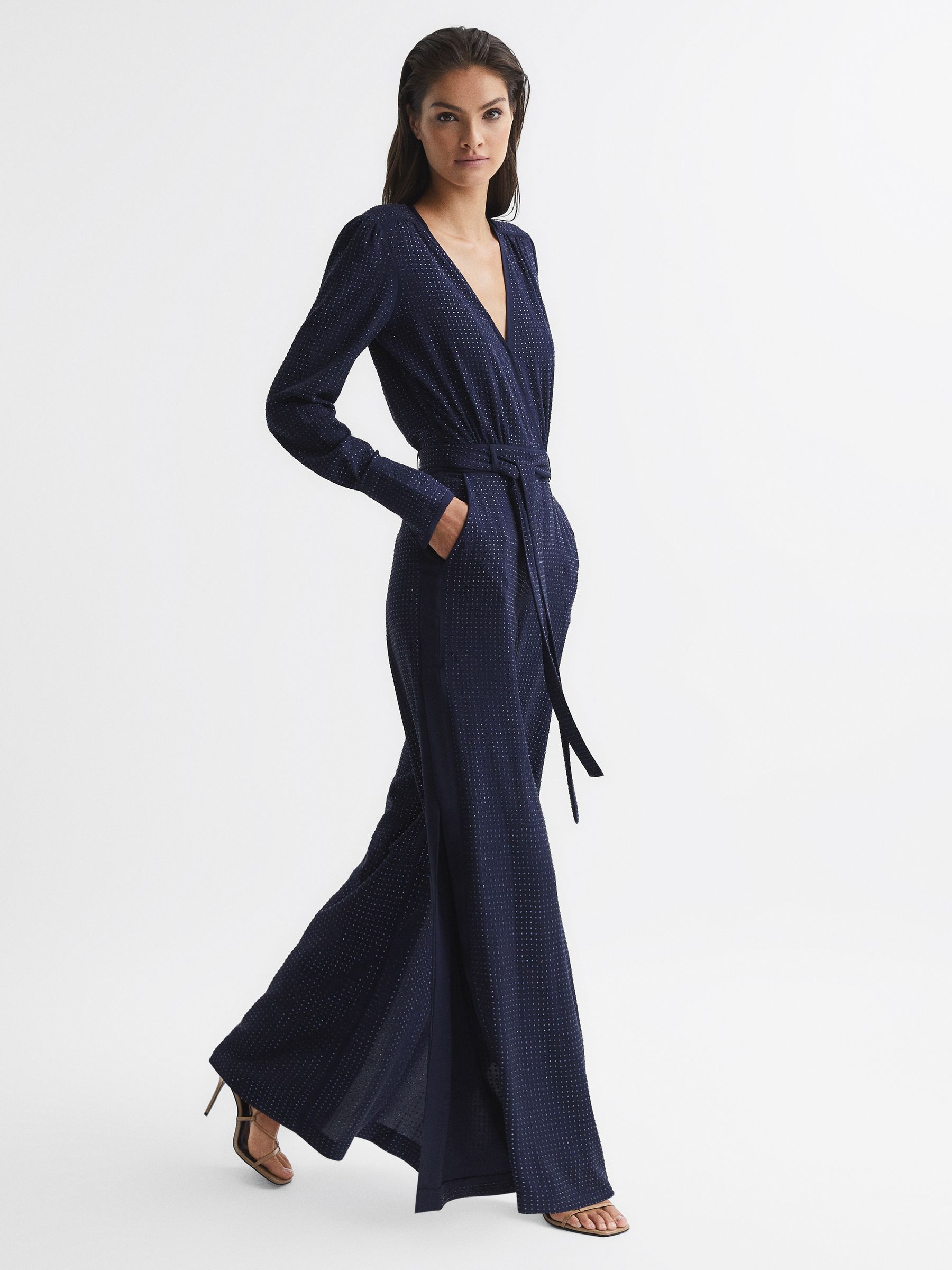 Reiss Embellished Jumpsuit in Navy REISS