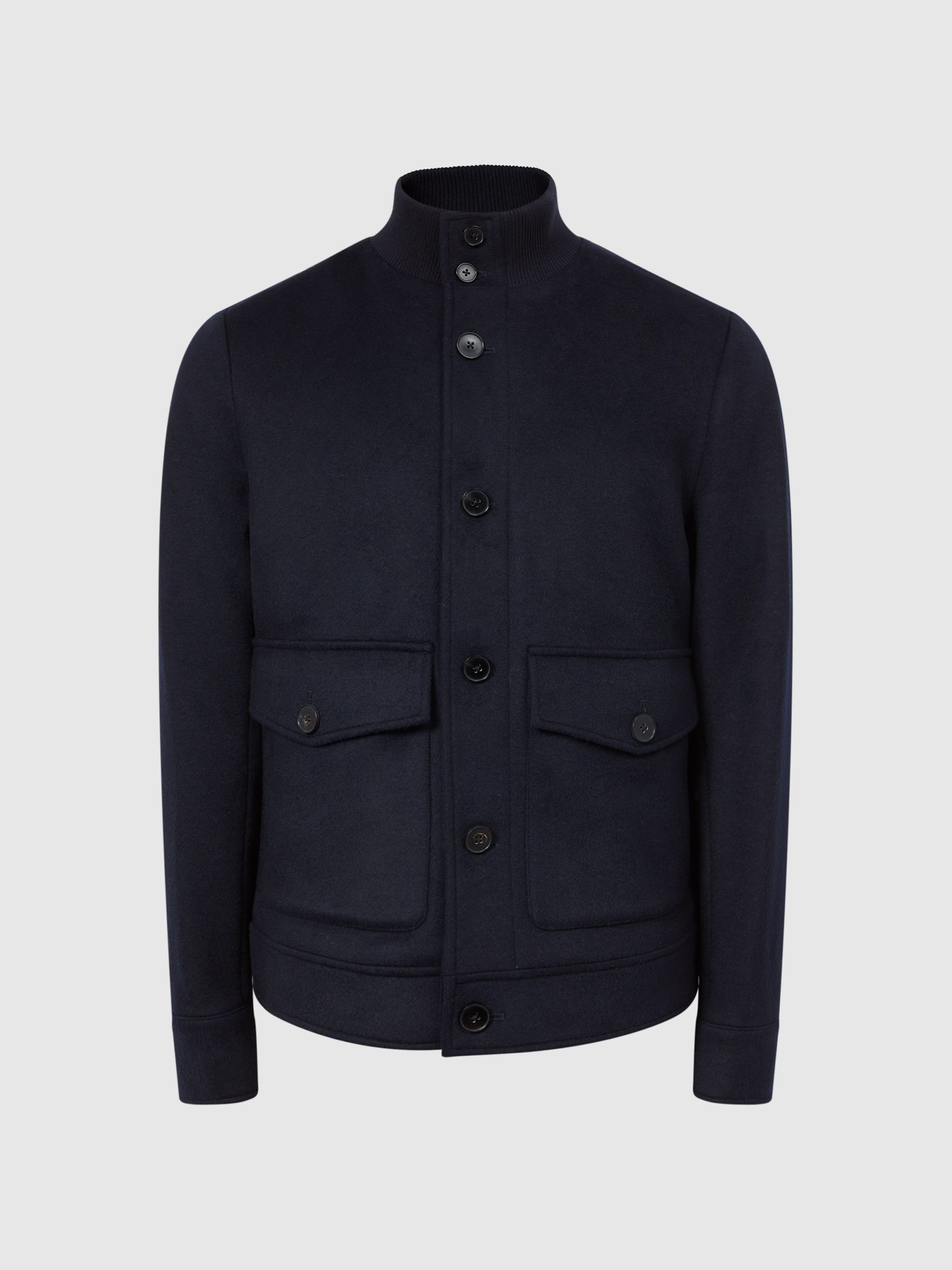 Wool Button-Through Jacket in Navy