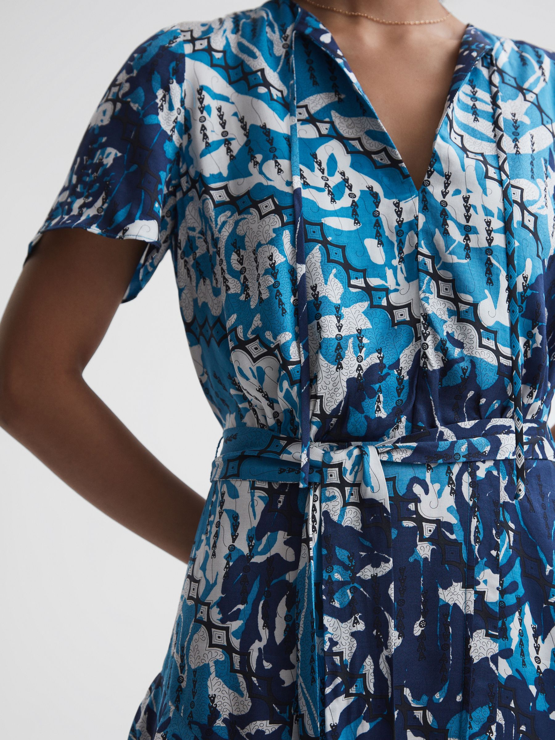 Reiss Ditsy Printed Mini Dress in Blue REISS