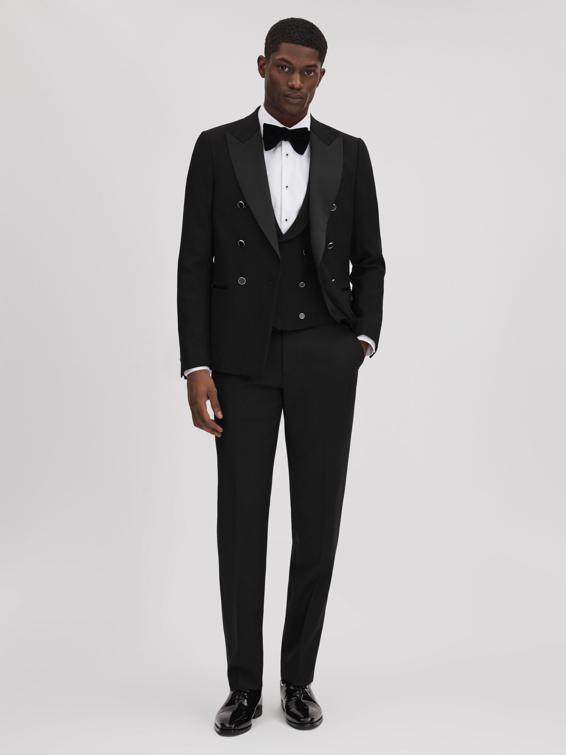 Reiss Slim Fit Double Breasted Tuxedo Jacket in Black REISS