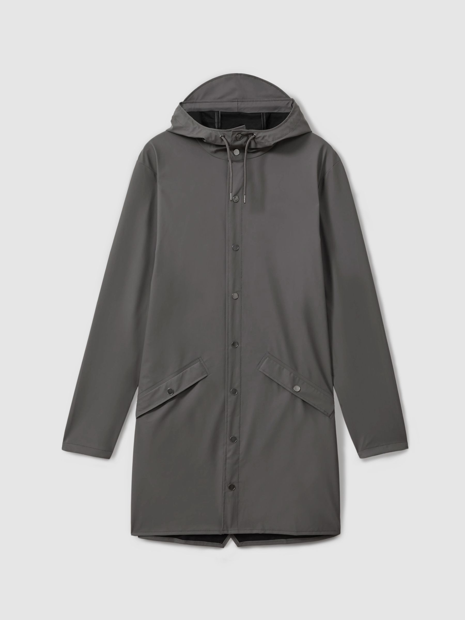 Rains Longline Hooded Raincoat in Slate