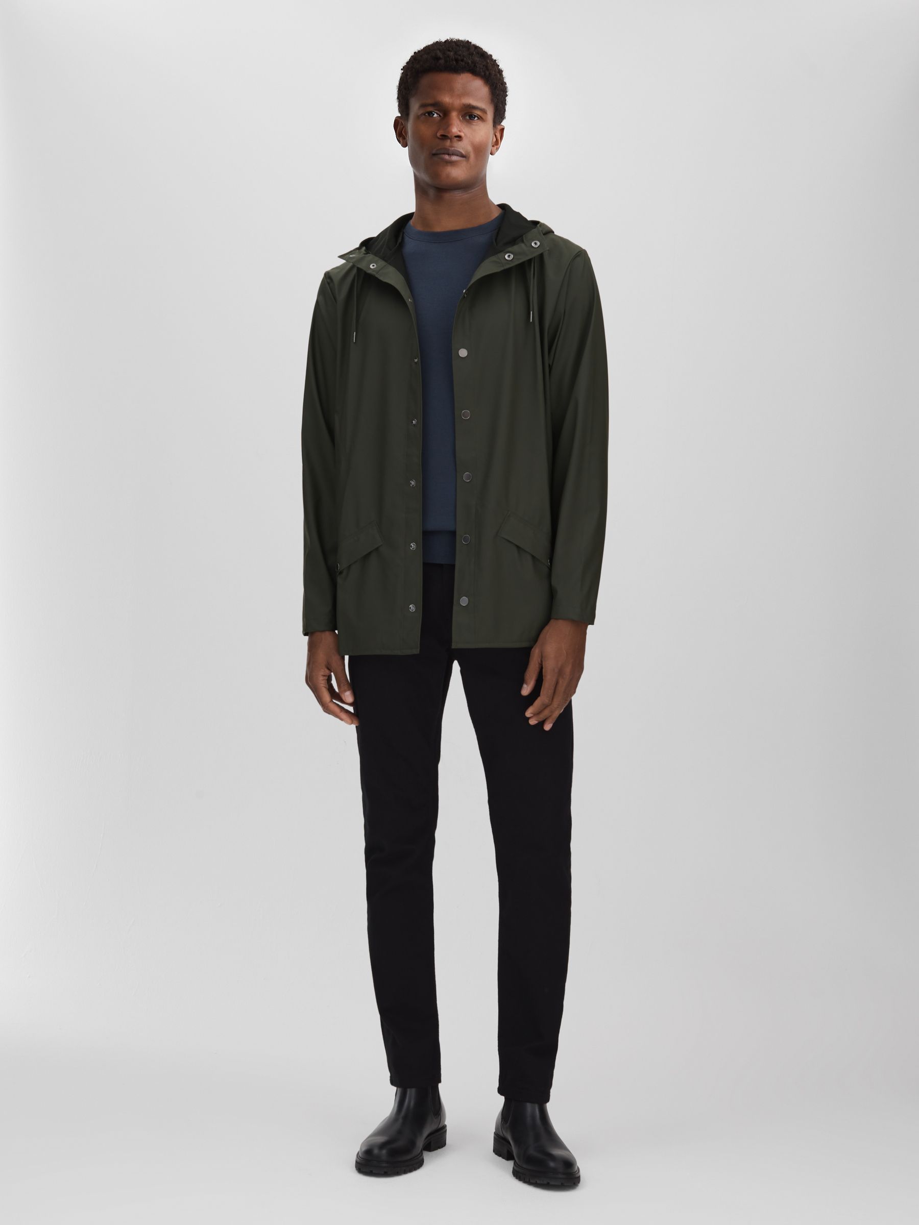 Reiss Rains Unisex Hooded Raincoat in Dark Green REISS
