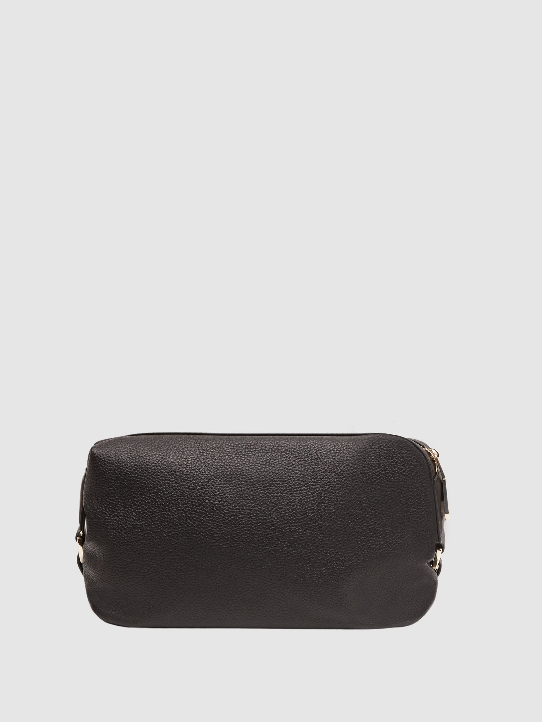 Reiss Leather Washbag in Chocolate REISS