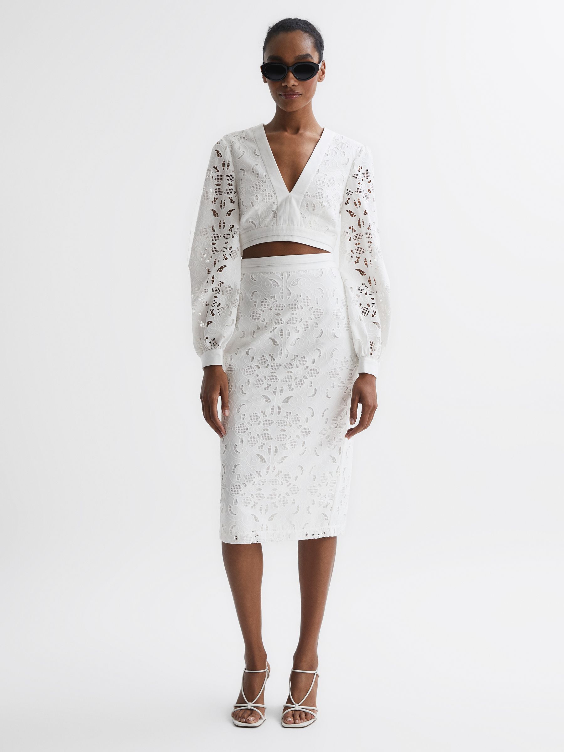 White lace pencil skirt knee length store