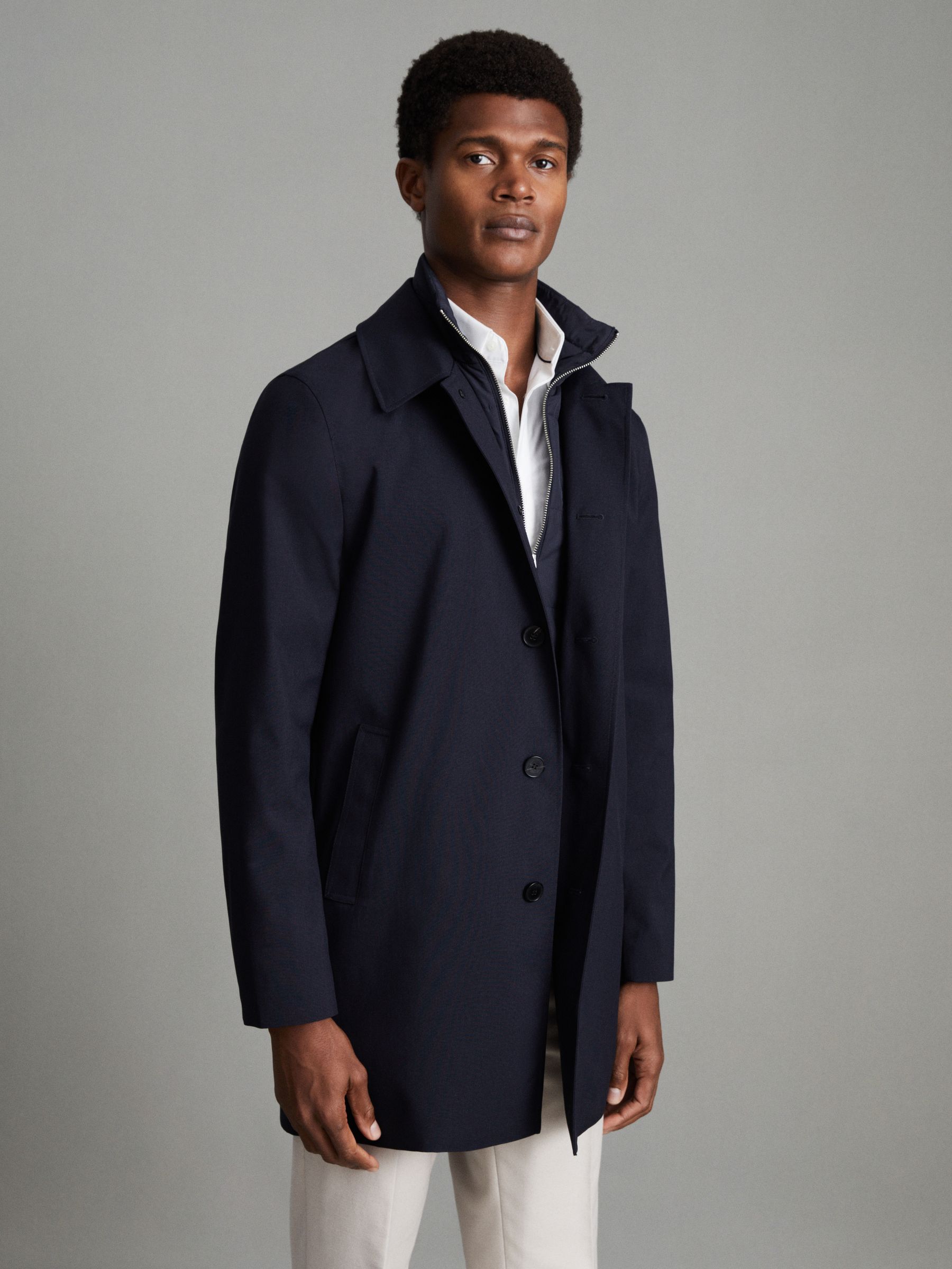 Reiss Jacket With Removable Funnel Neck Insert in Navy REISS