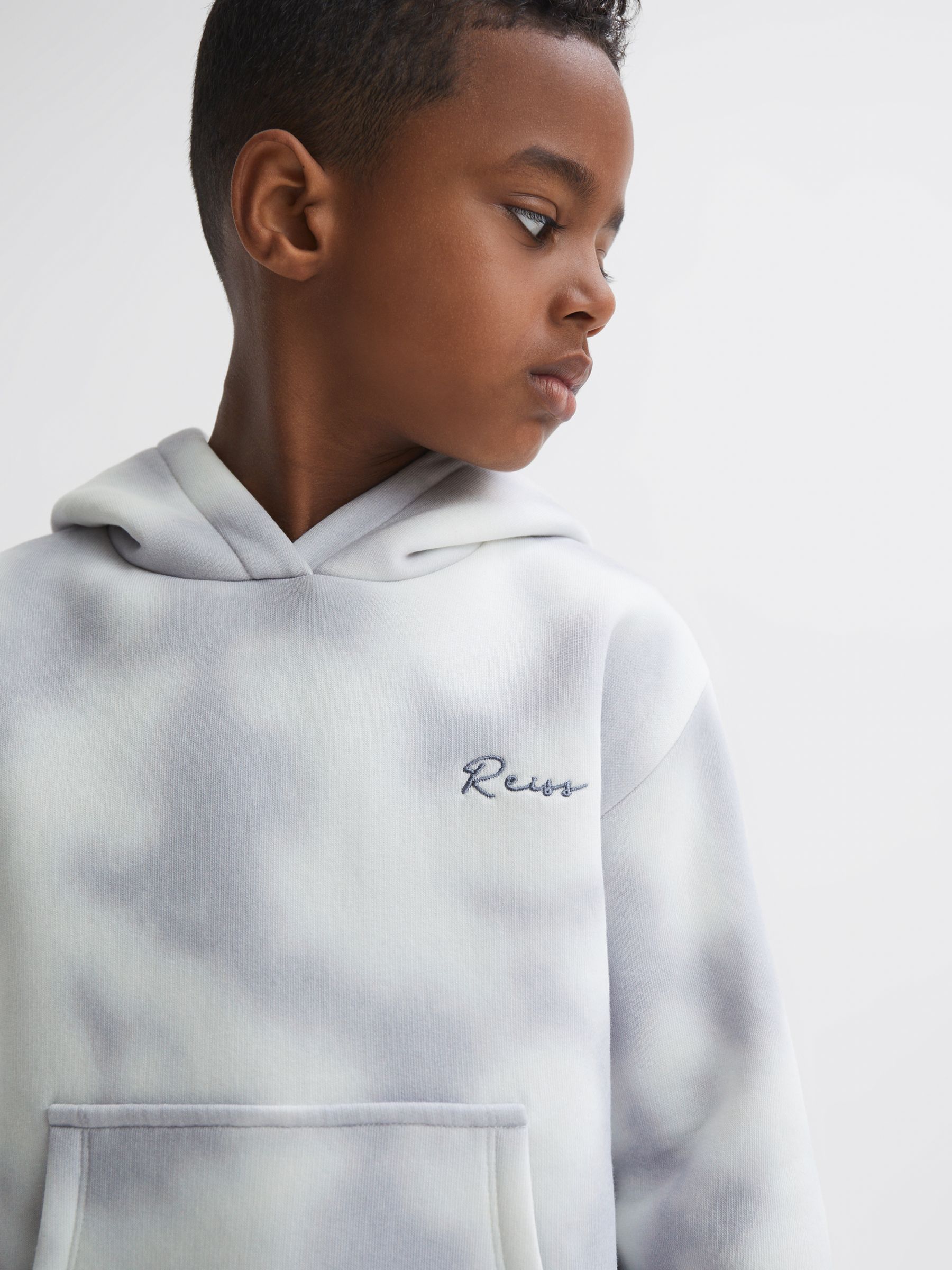 Reiss 9 12 yrs Cotton Tie Dye Hoodie in Blue REISS