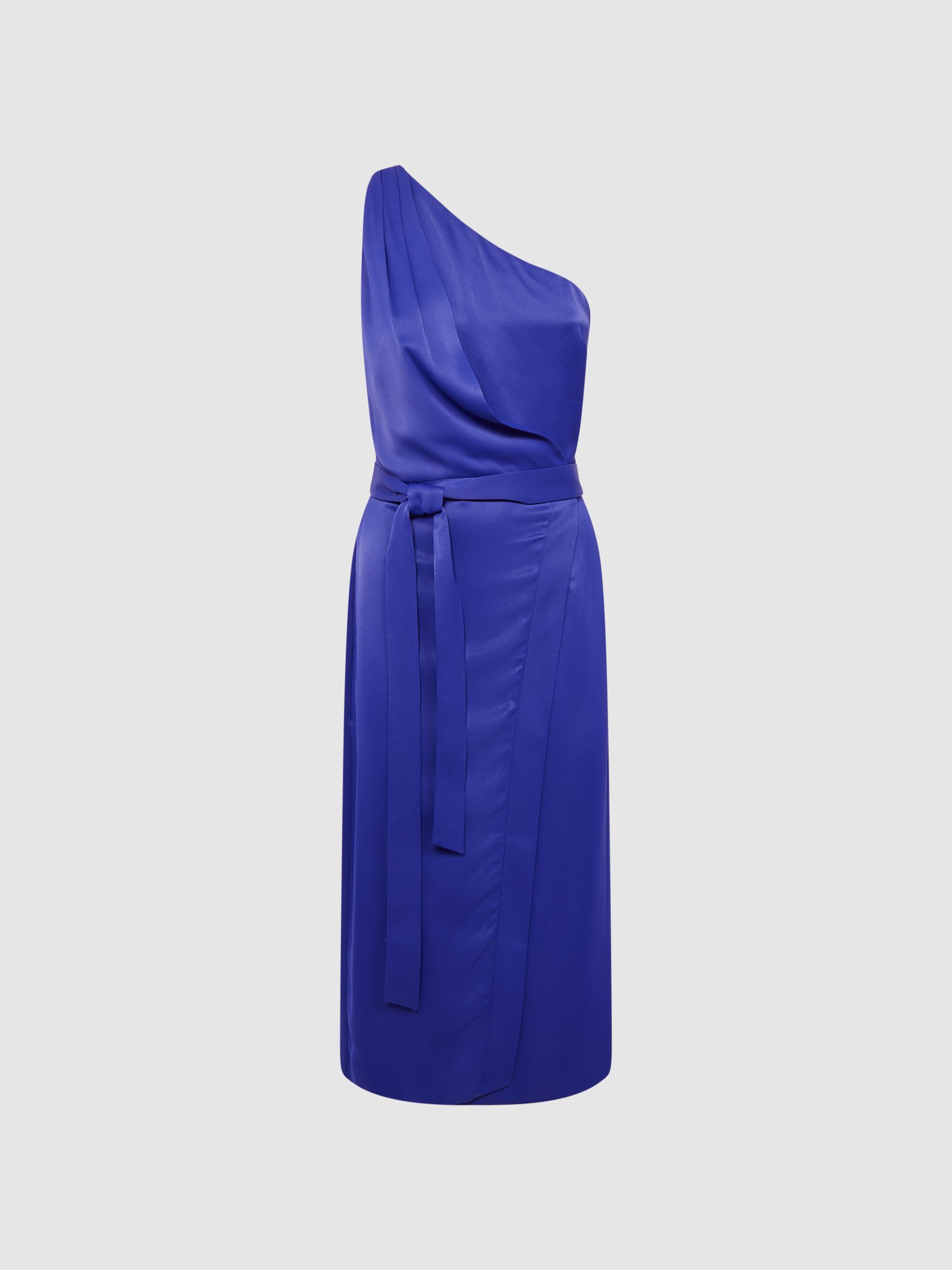 Reiss Off The Shoulder Satin Midi Dress in Purple REISS