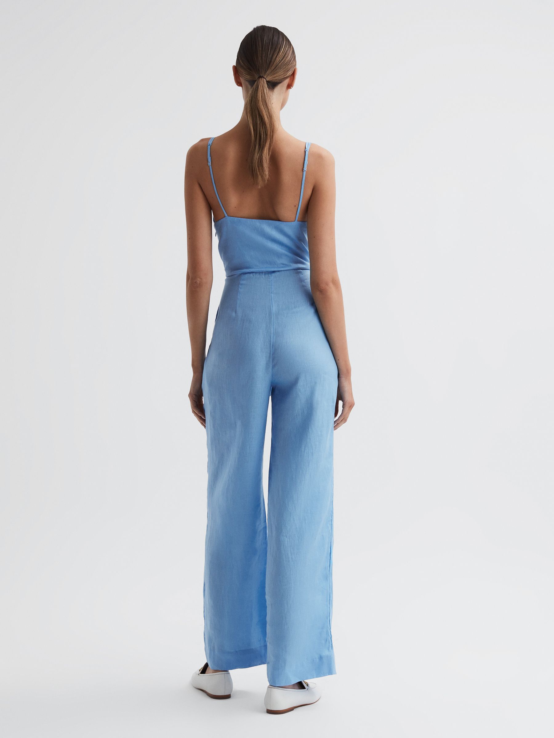 Reiss Linen Side Tie Jumpsuit in Blue REISS