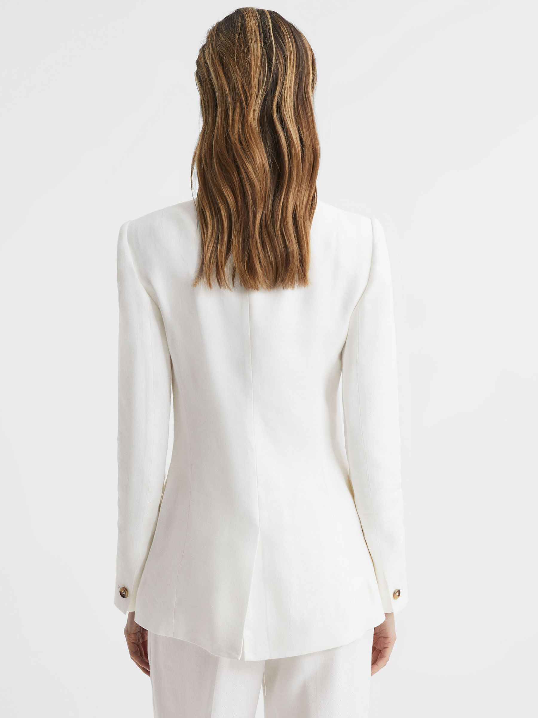 Reiss Double Breasted Linen Blazer in White REISS