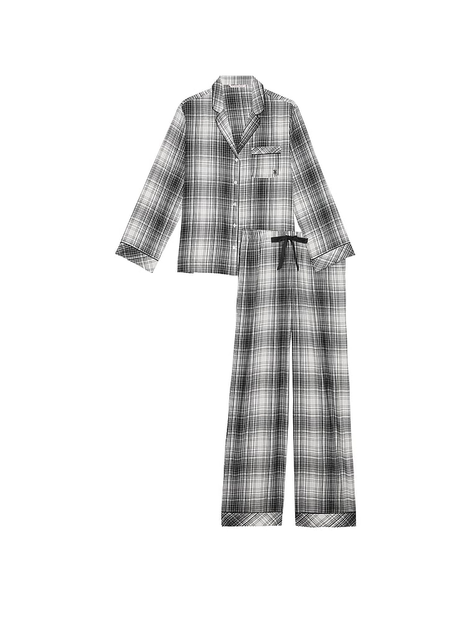 Black White Plaid Flannel Long Pyjama Set