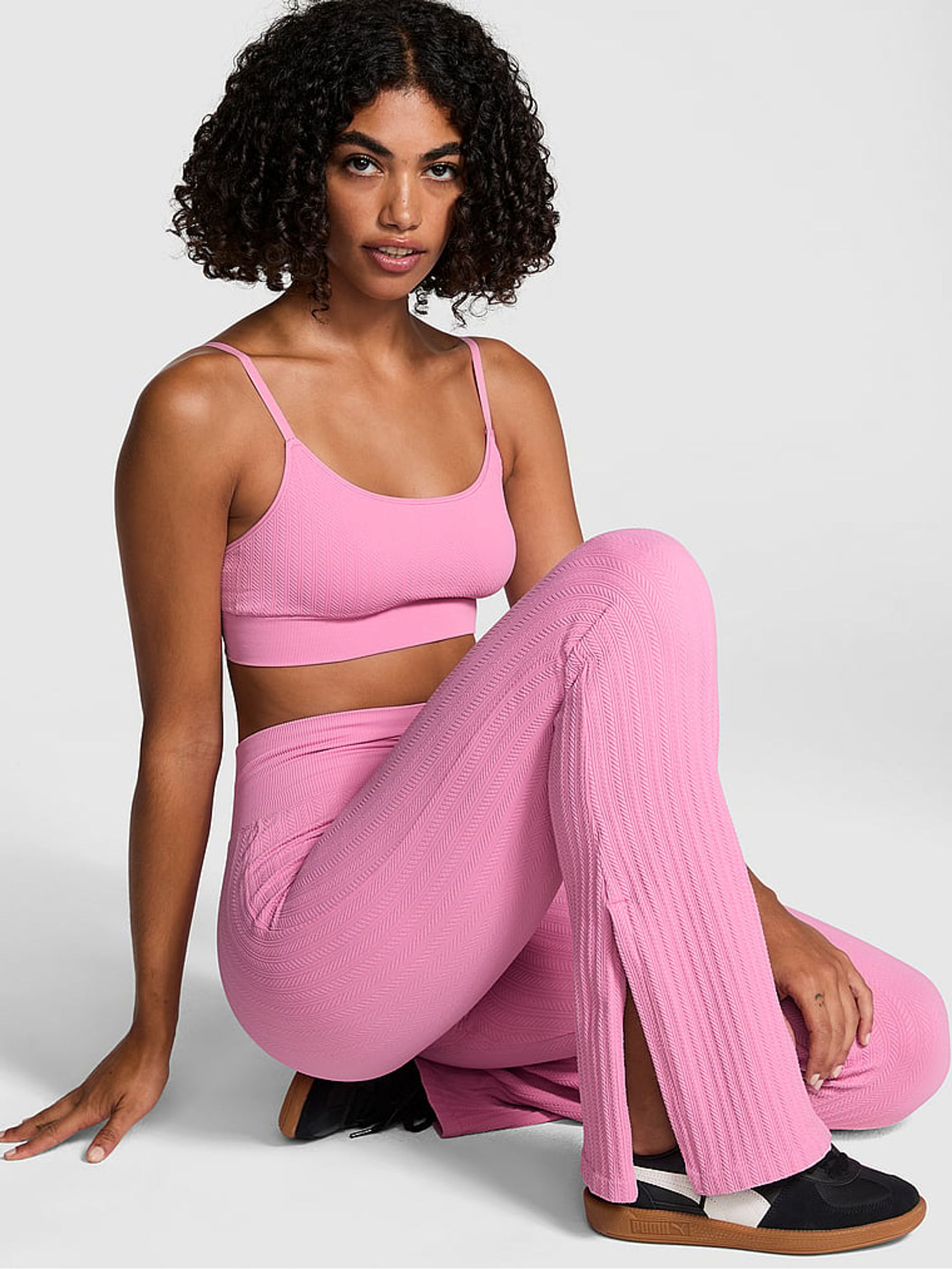 Moonstone Pink Seamless Cable Knit High Waist Flare Leggings
