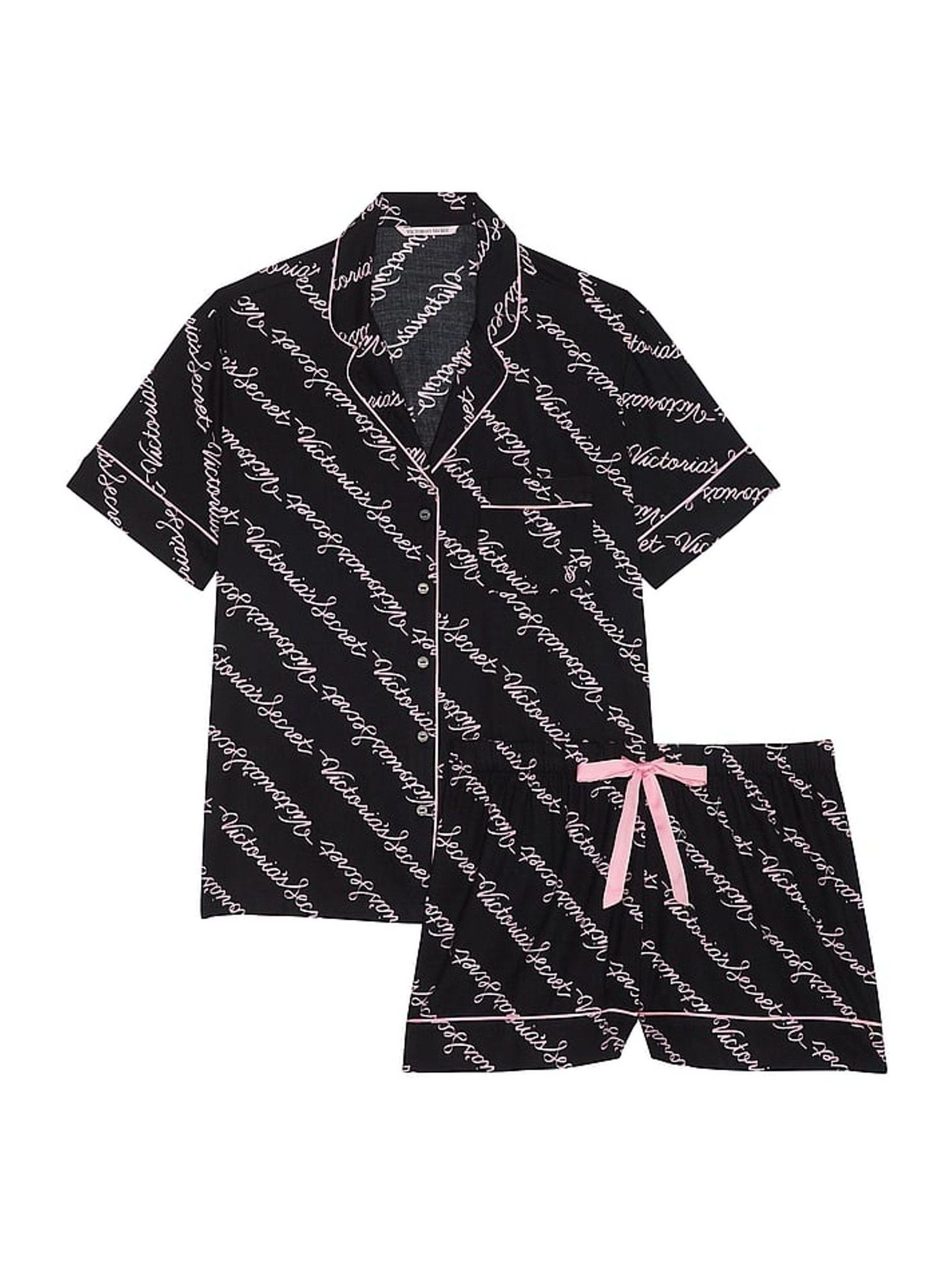 Buy Victoria s Secret Black Ribbon Script Flannel Short Pyjama Set from the Victoria s Secret UK online shop