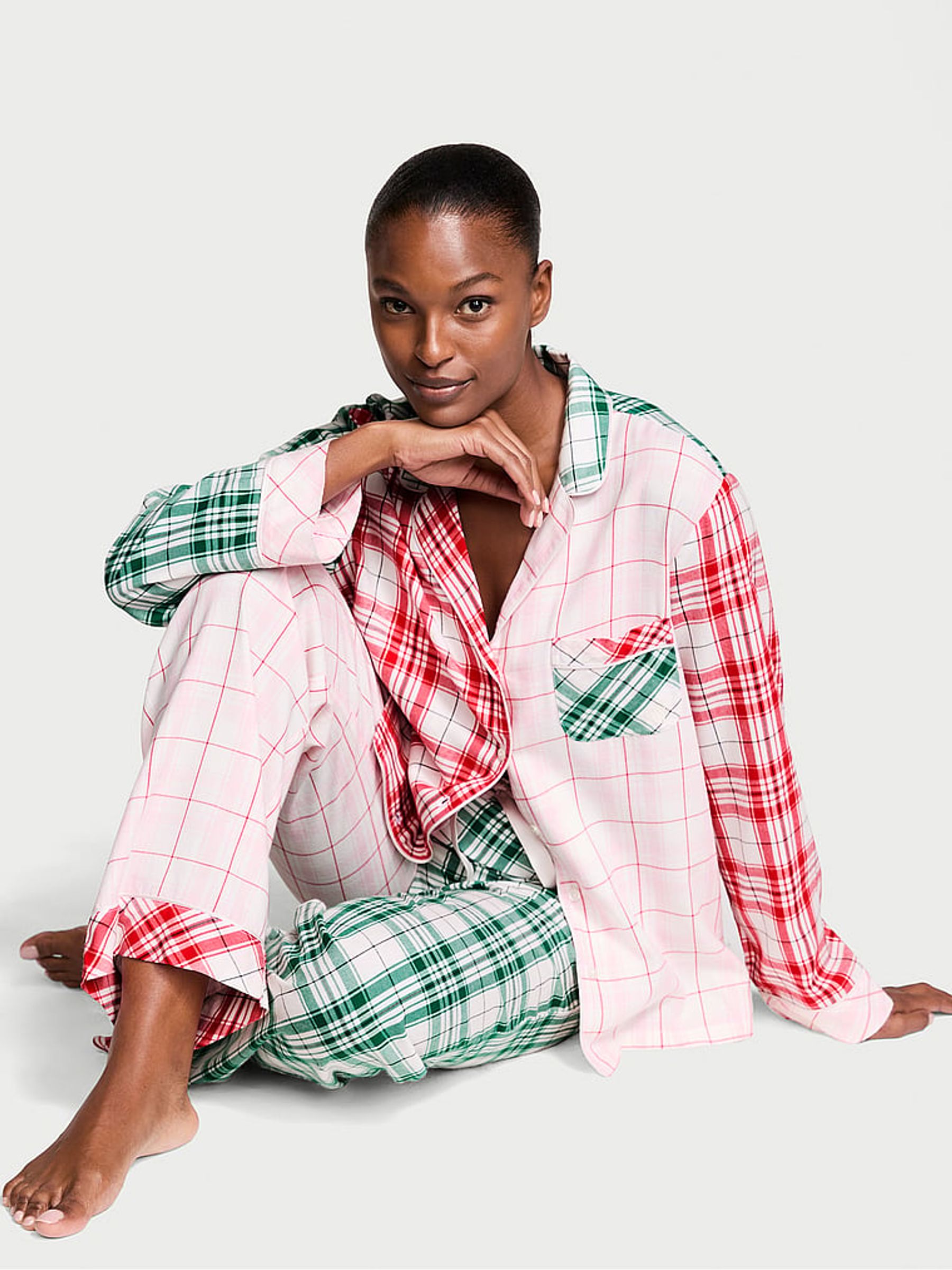 Green Plaid Flannel Long Pyjama Set
