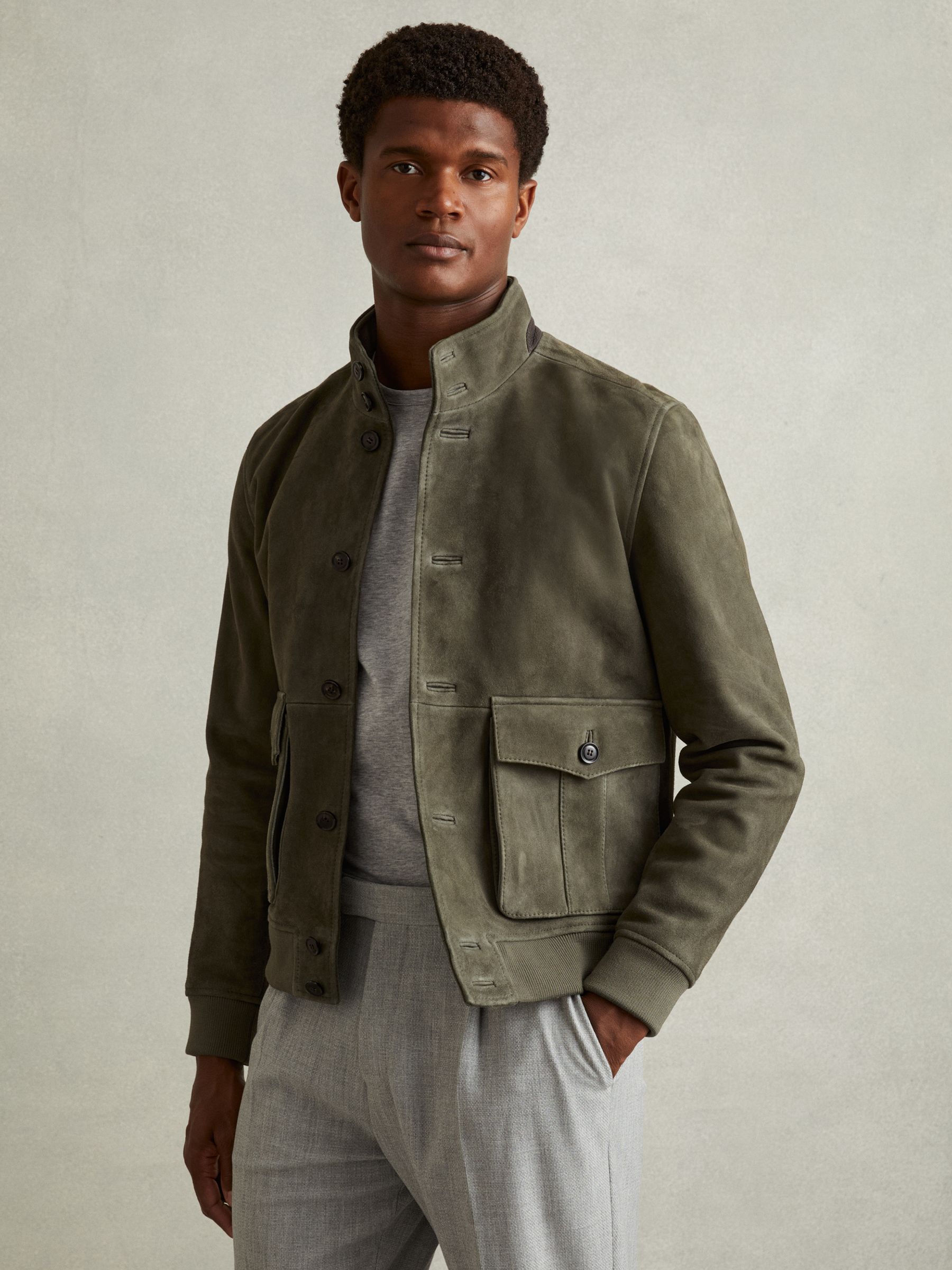 Khaki green suede jacket shop