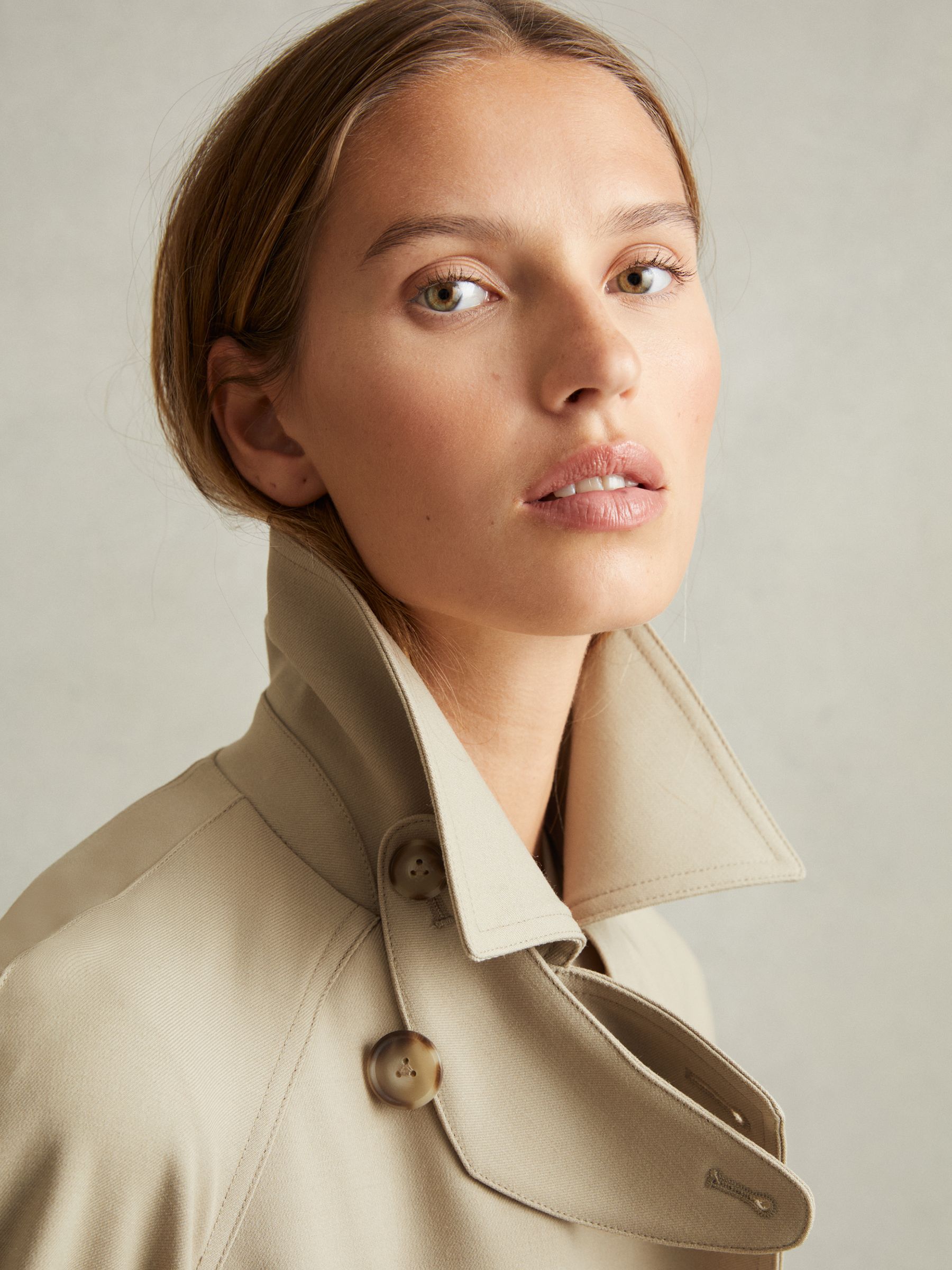 Reiss Darcie Khaki Double Breasted Belted Trench Coat REISS