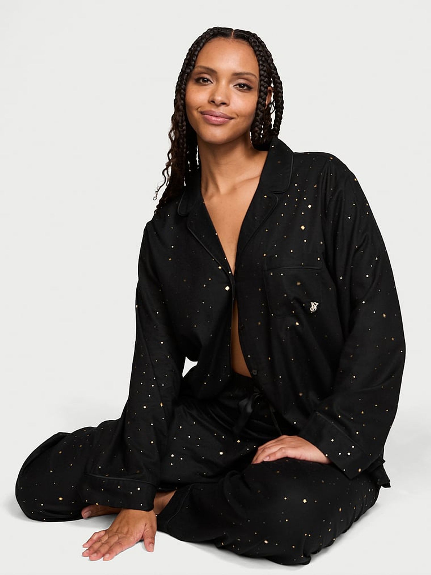 Buy Victoria s Secret Black Foil Night Sky Flannel Long Pyjama Set from the Victoria s Secret UK online shop