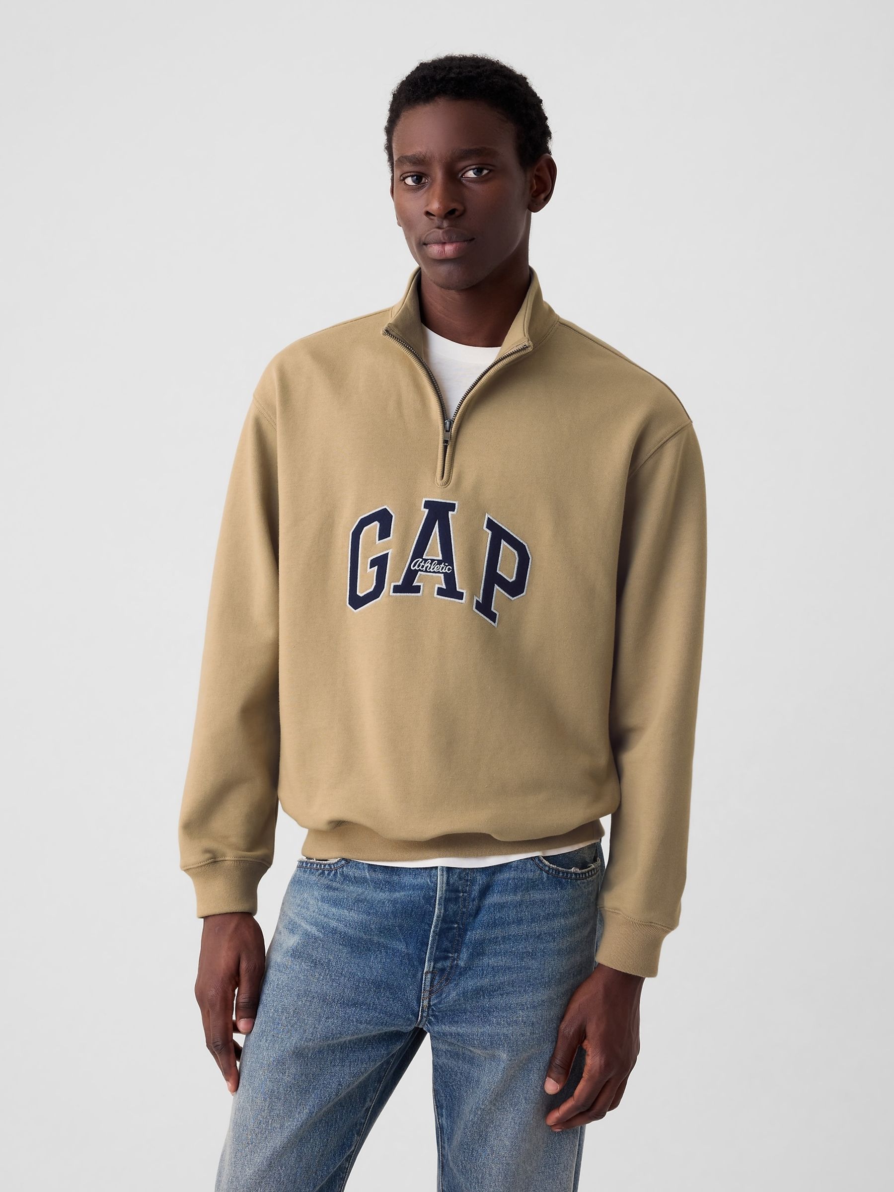 Buy Neutral Logo Heavyweight Quarter Zip Sweatshirt from the Gap online shop