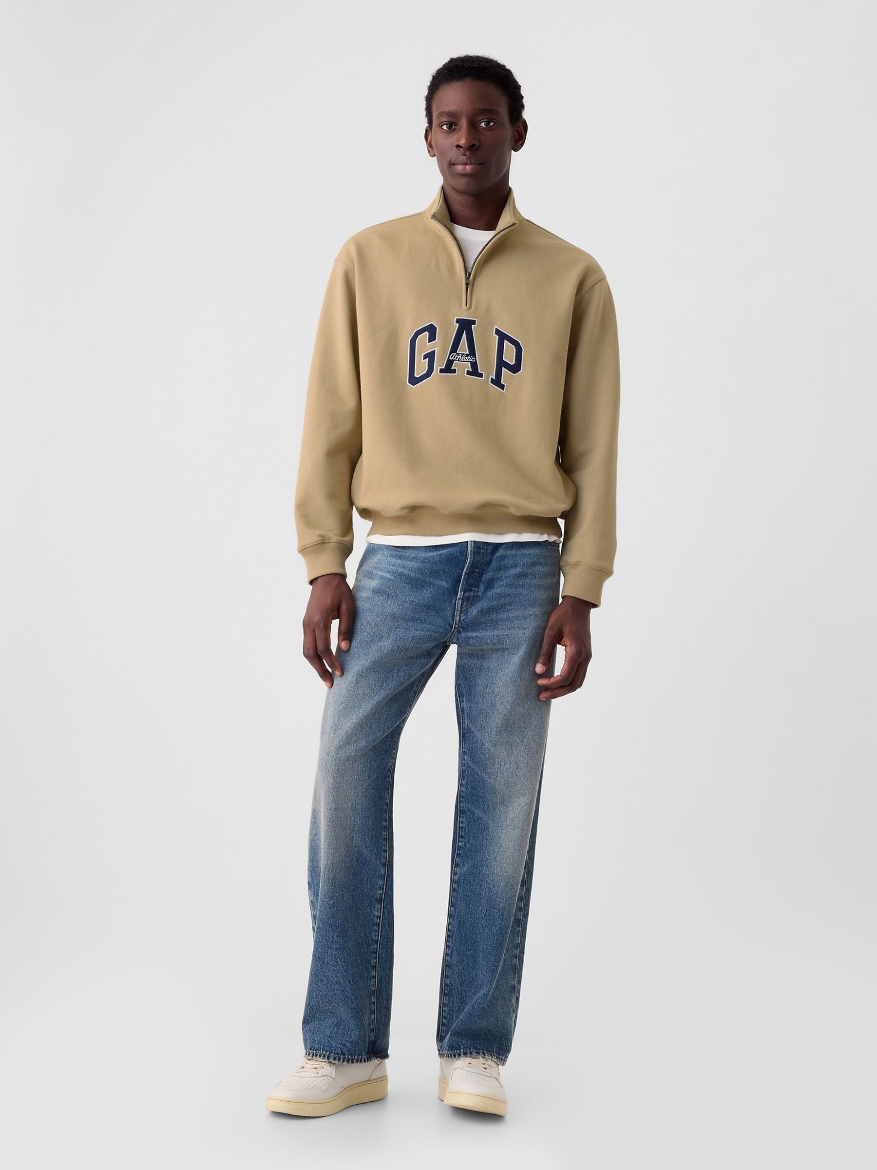 Buy Neutral Logo Heavyweight Quarter Zip Jumper from the Gap online shop