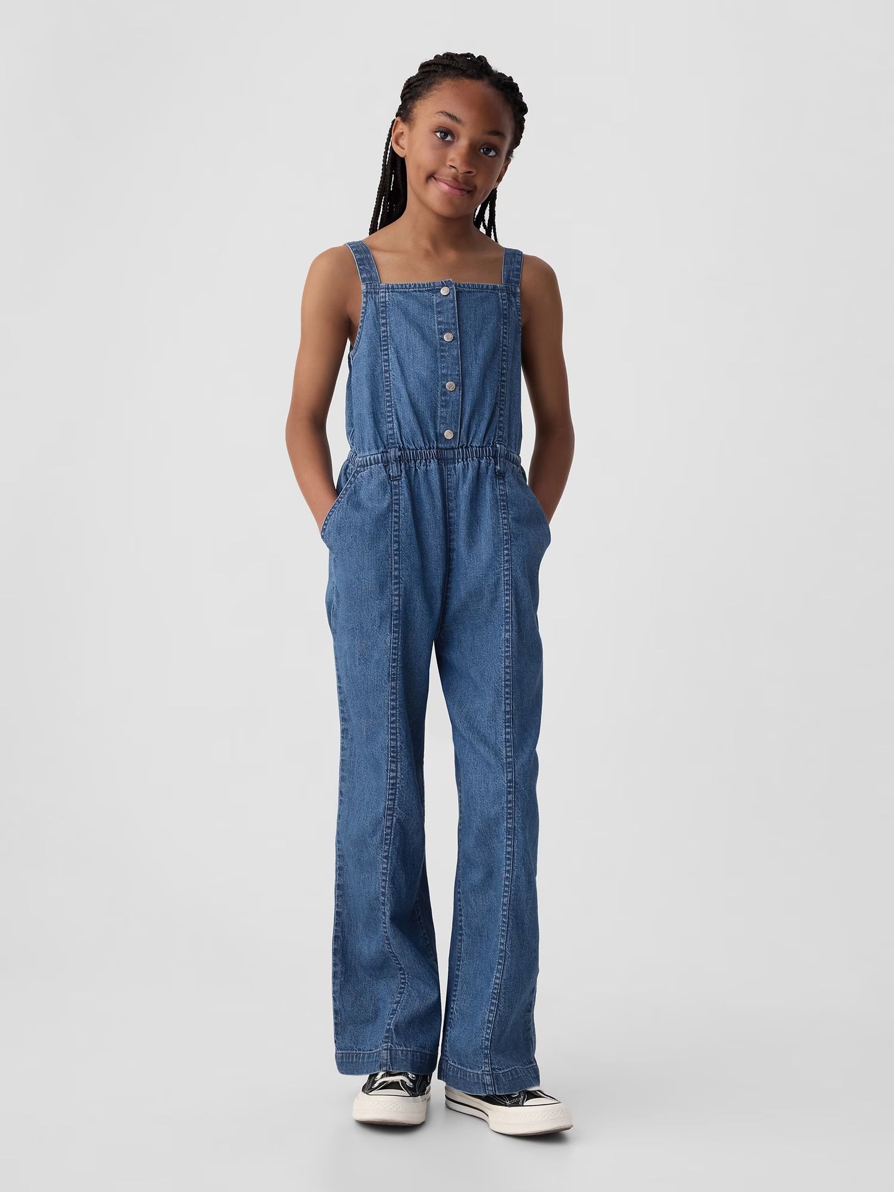 Square neck denim jumpsuit top