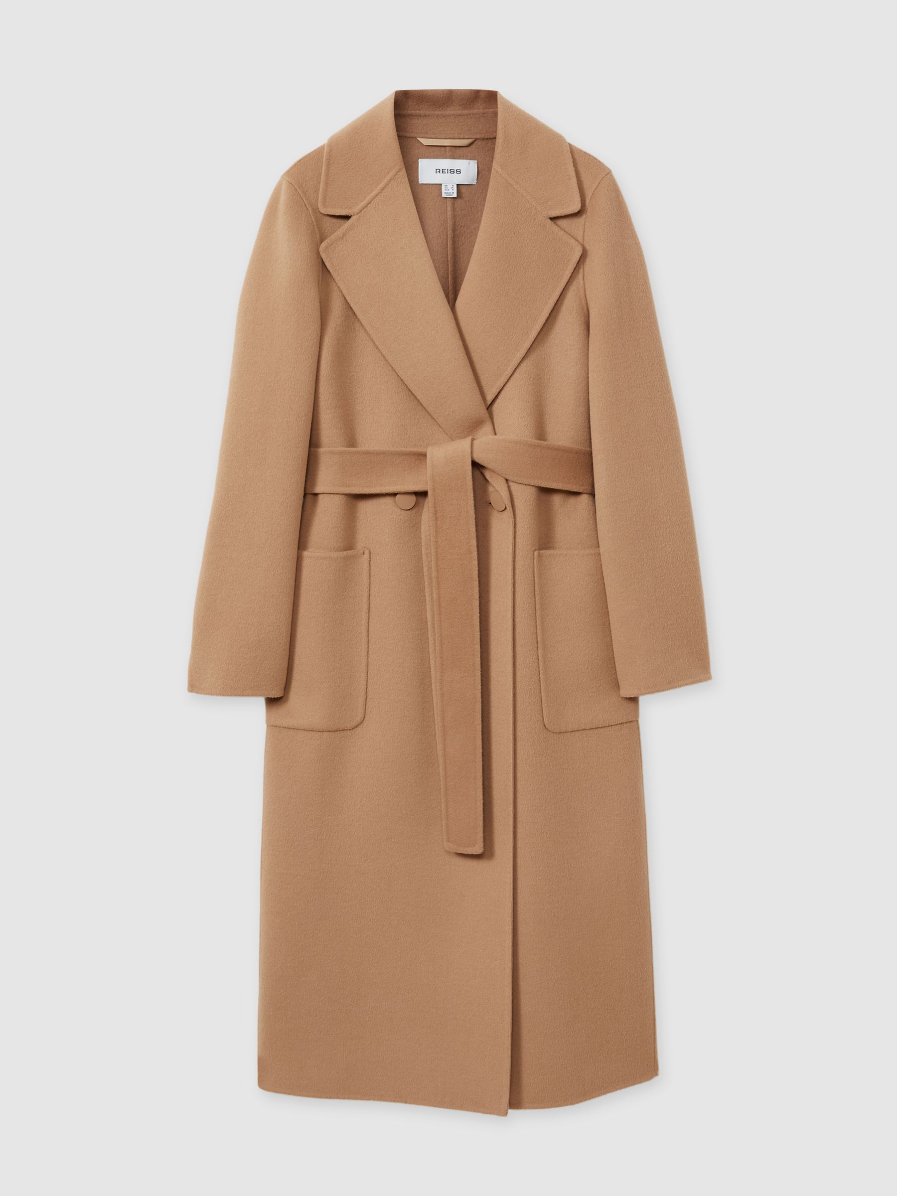 Petite Wool Blend Double Breasted Blindseam Coat in Light Camel