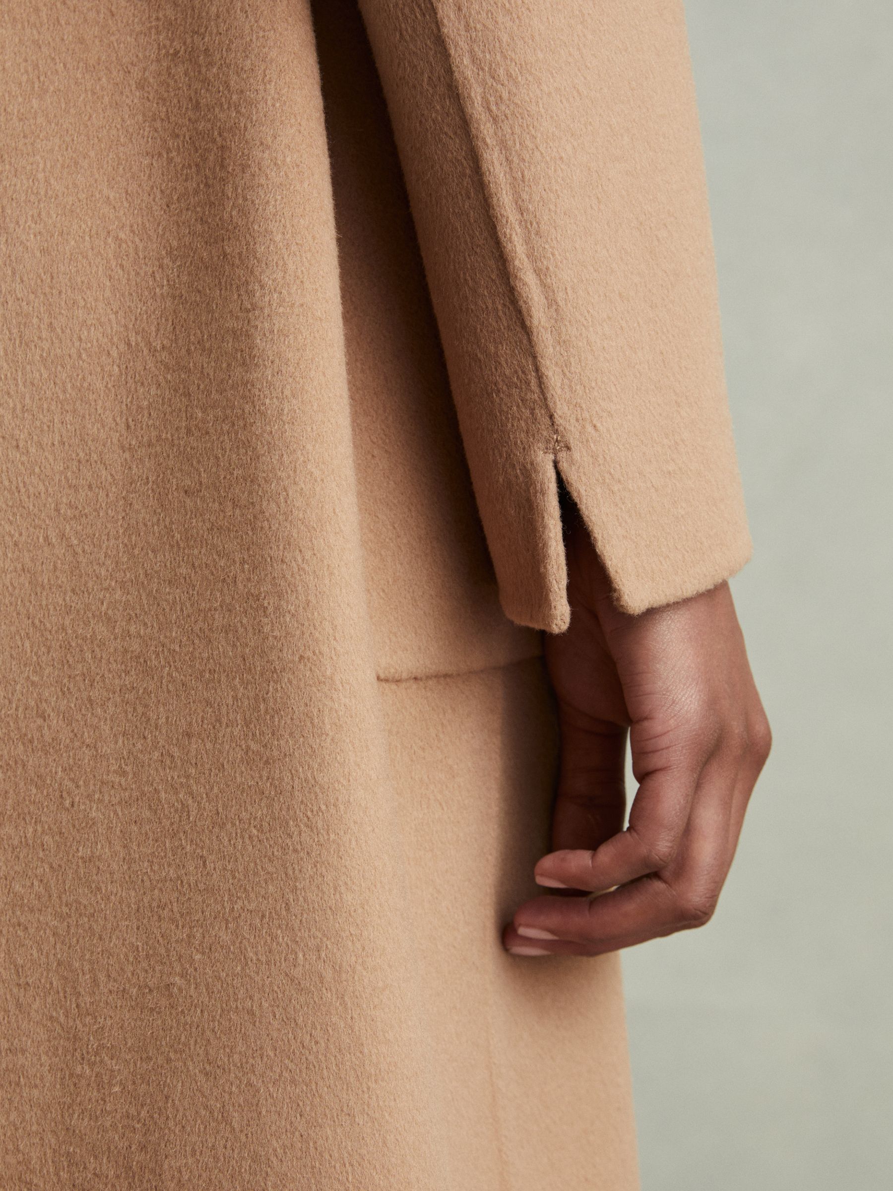 Reiss Petite Wool Blend Double Breasted Blindseam Coat in Light Camel REISS