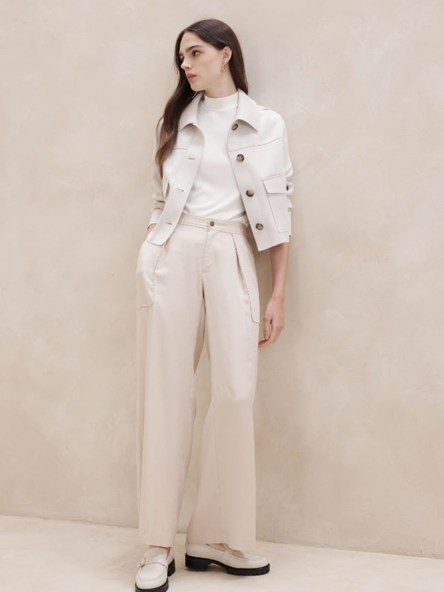 Buy Banana Republic Cream Vegan Suede Short Jacket from the Gap online shop
