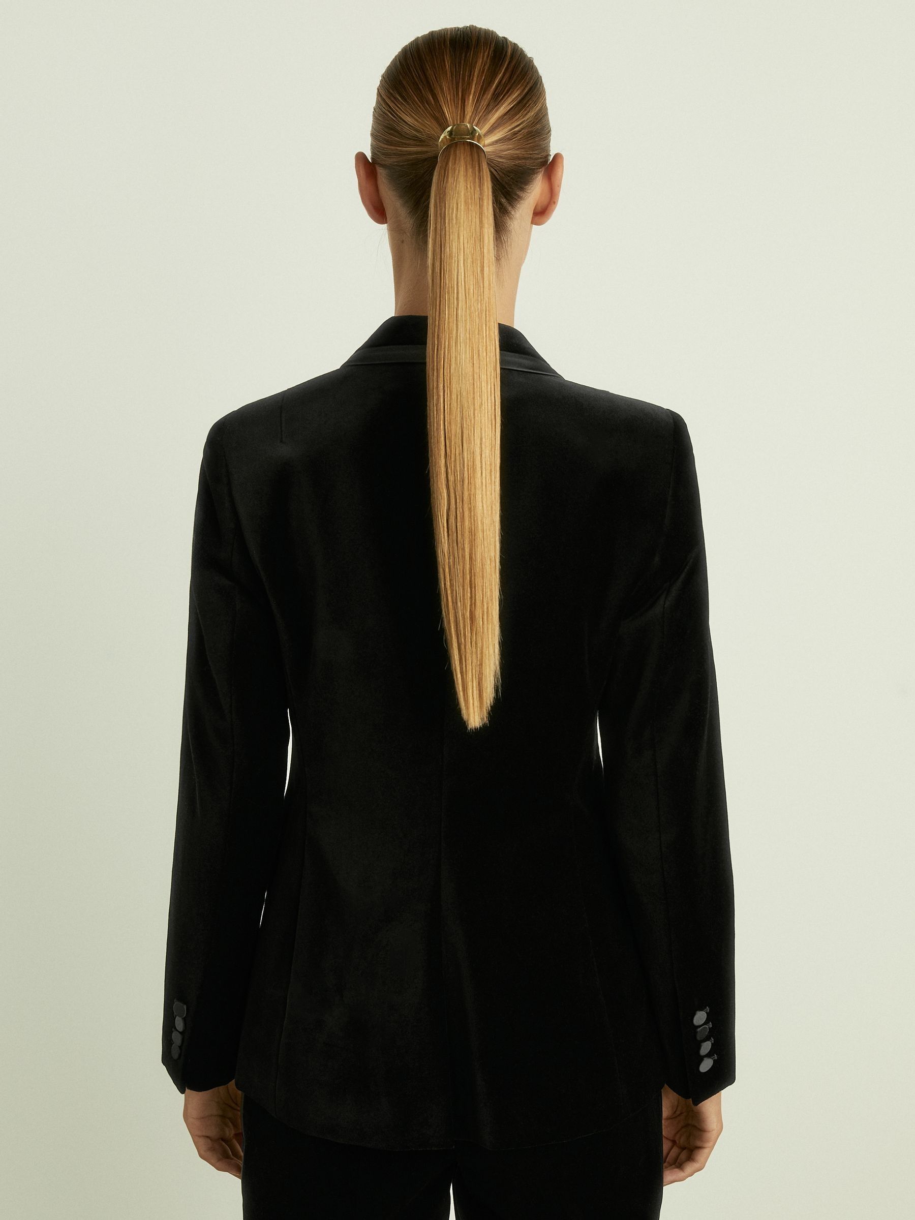Petite black velvet blazer top