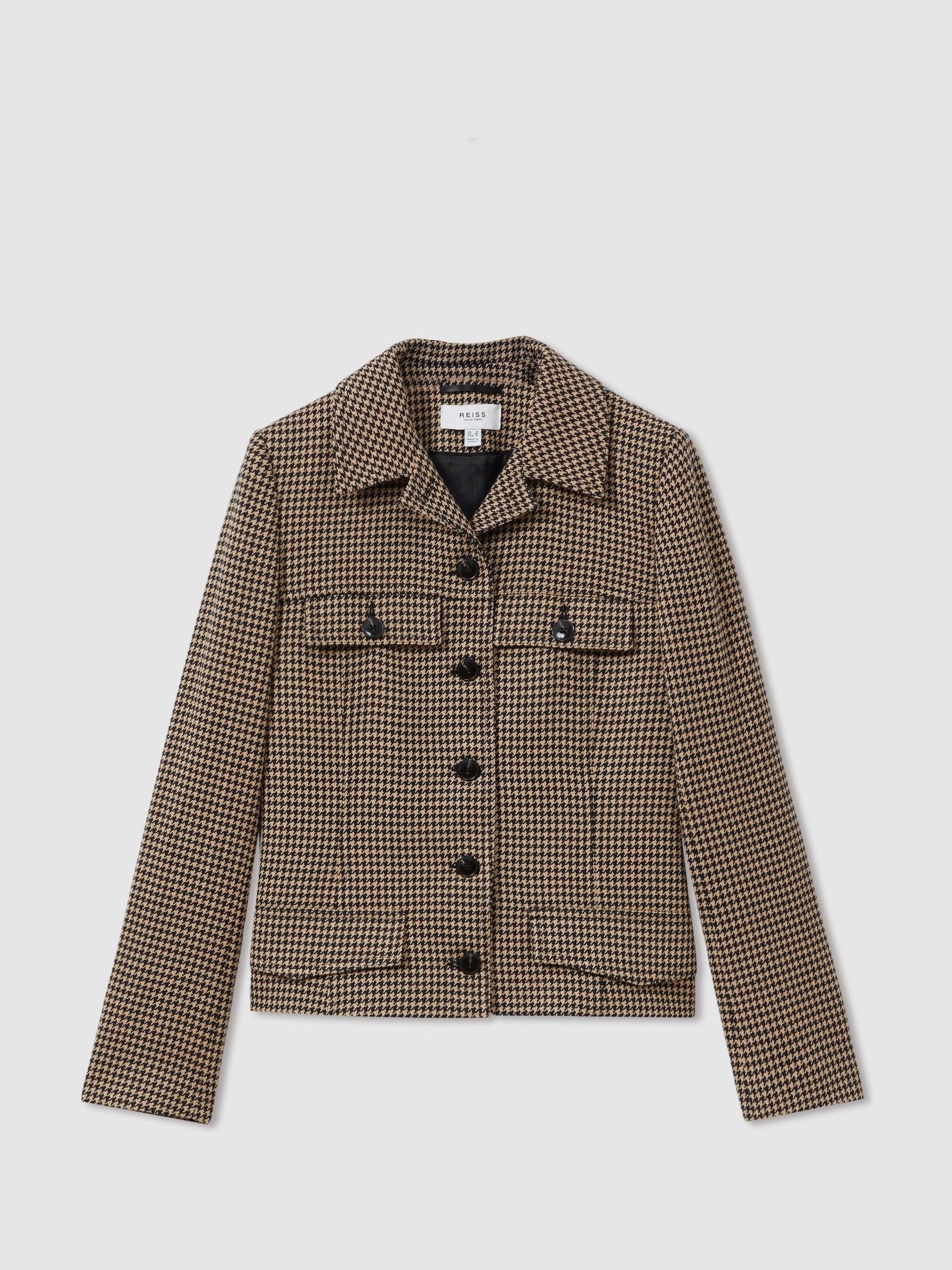 Lena Black Camel Dogtooth Check Collared Jacket