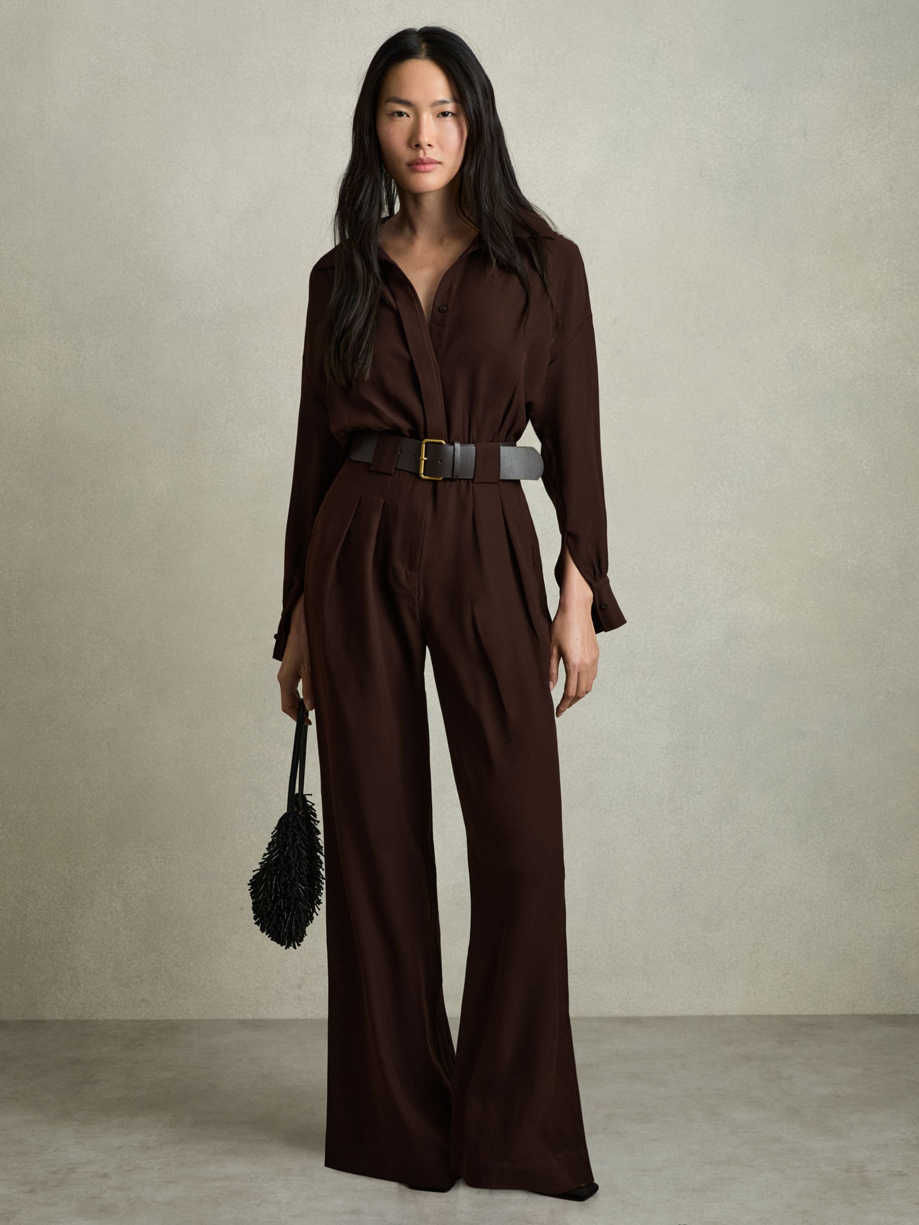Czara Burgundy Belted Wide Leg Jumpsuit