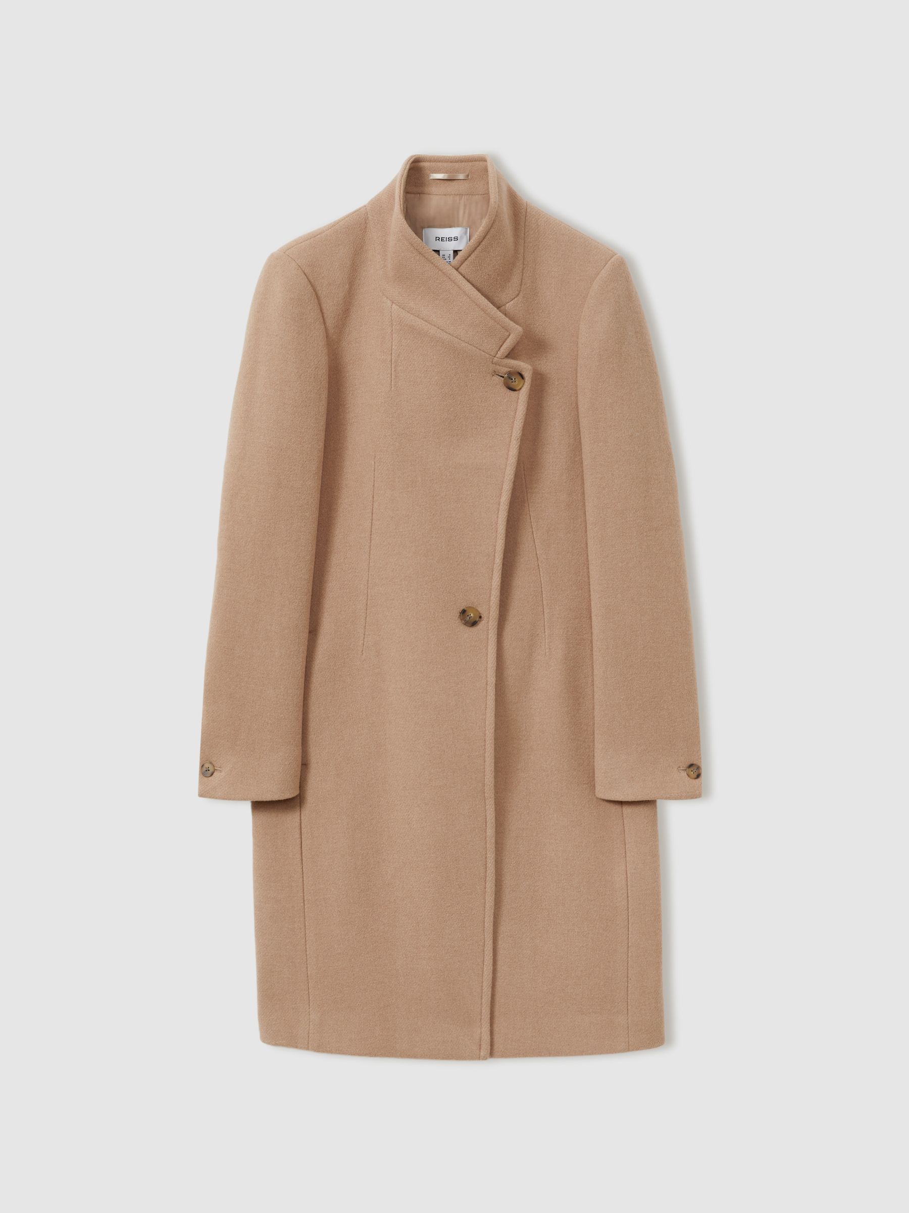 Reiss Petite Wool Blend Longline Double Breasted Coat in Light Camel REISS