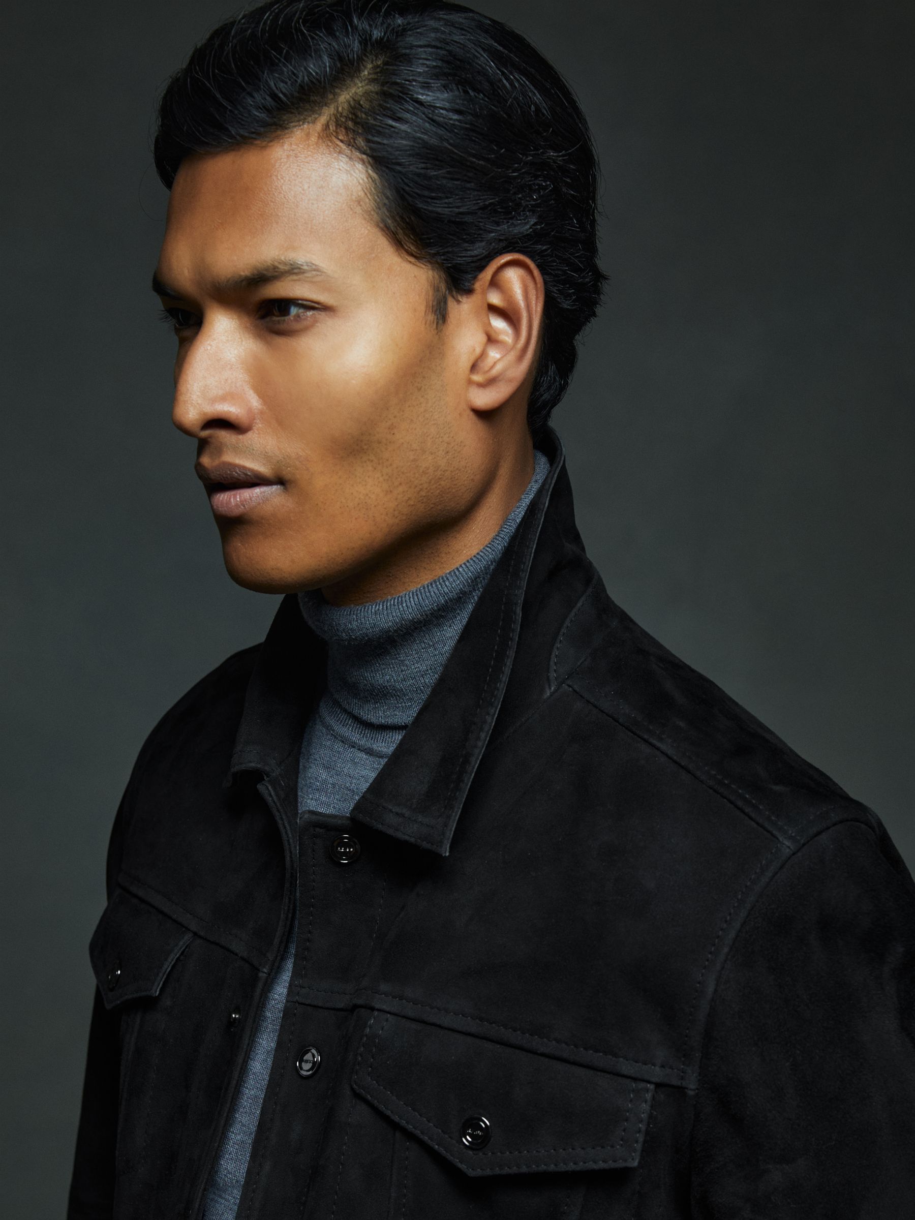 Suede Trucker Jacket in Black