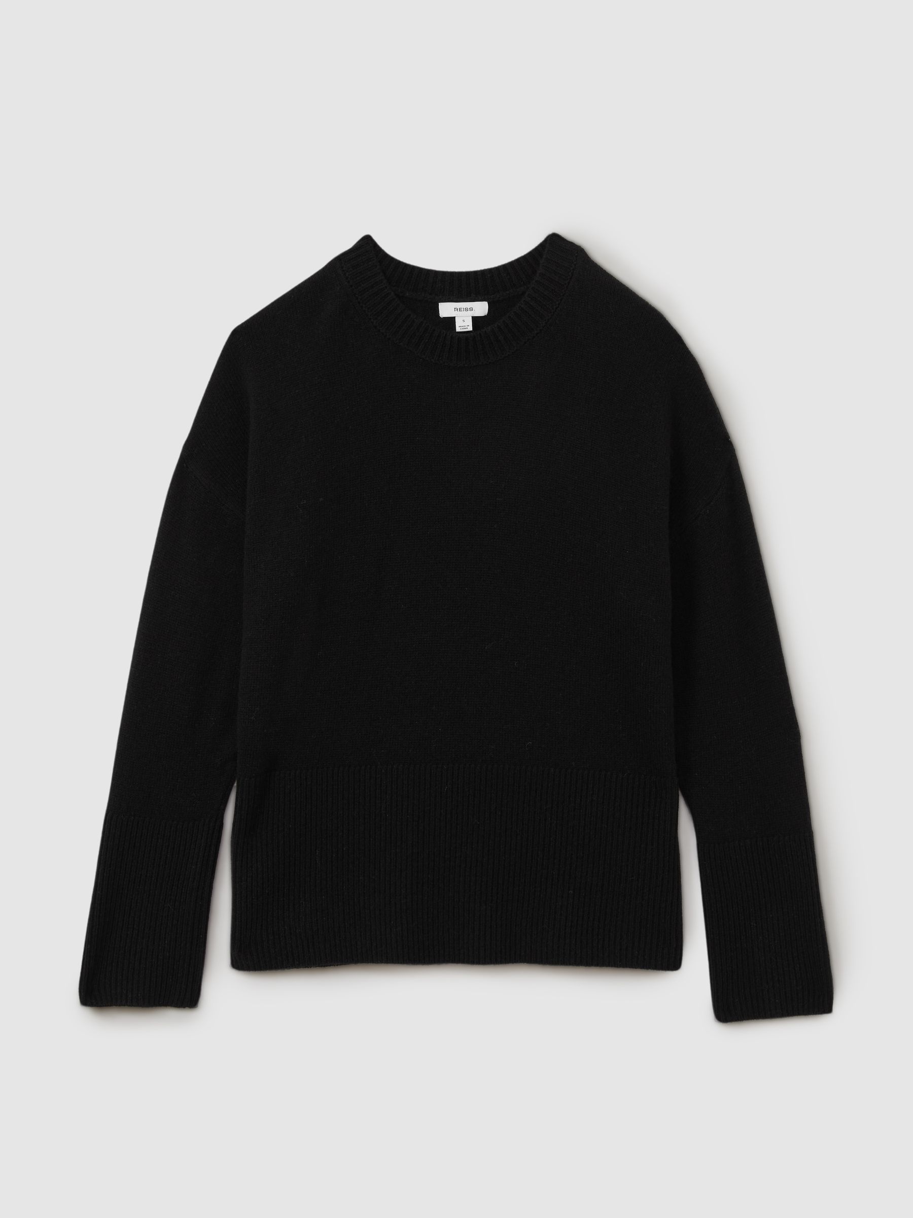 Wool Cashmere Crew Neck Jumper in Black