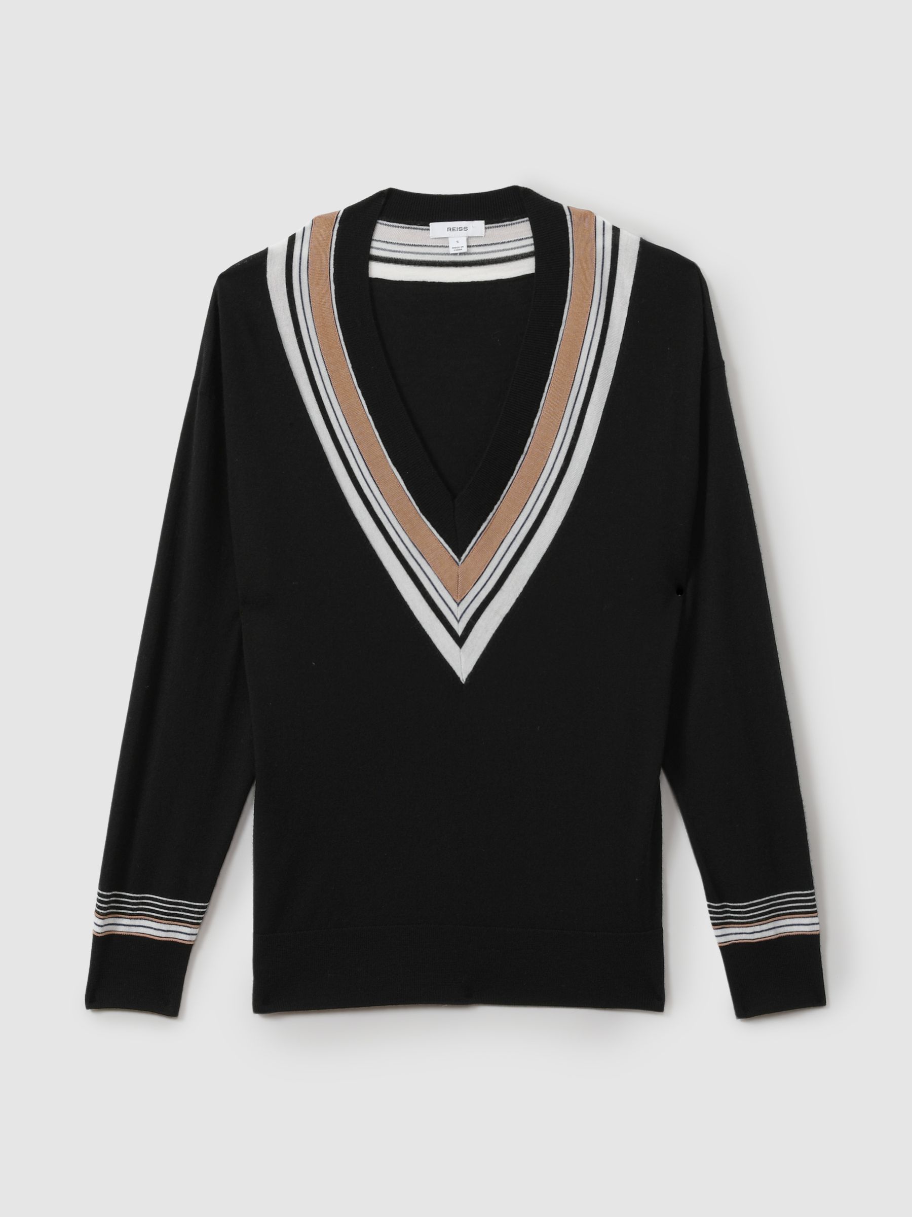 Striped trim v neck sweater new arrivals
