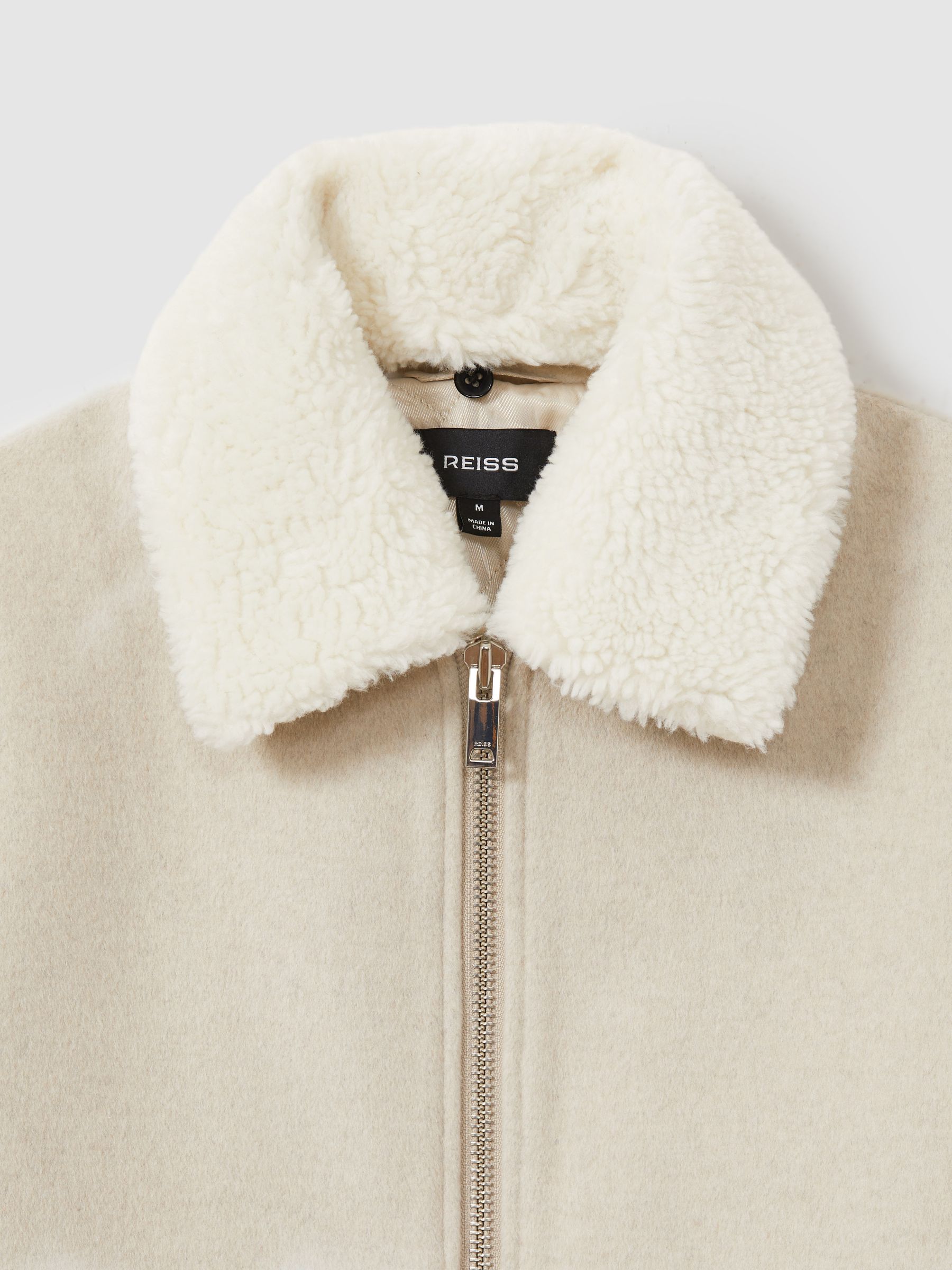 Wool Blend and Faux Shearling Jacket in Stone Melange