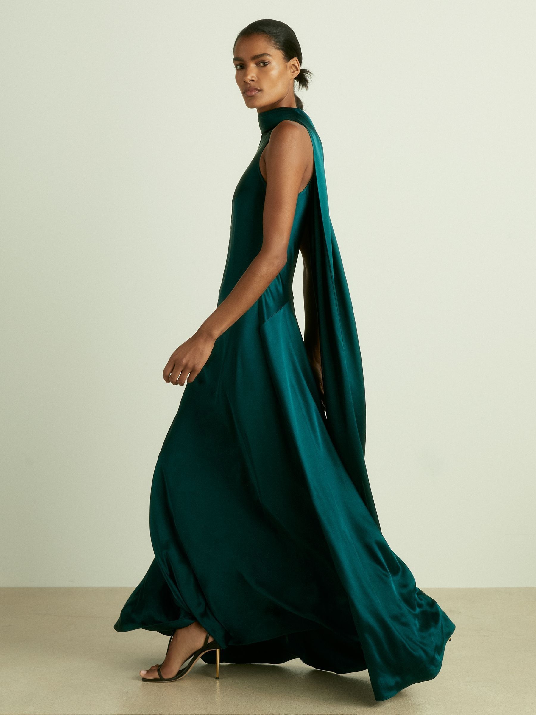 Reiss Satin Cape Dress in Teal REISS