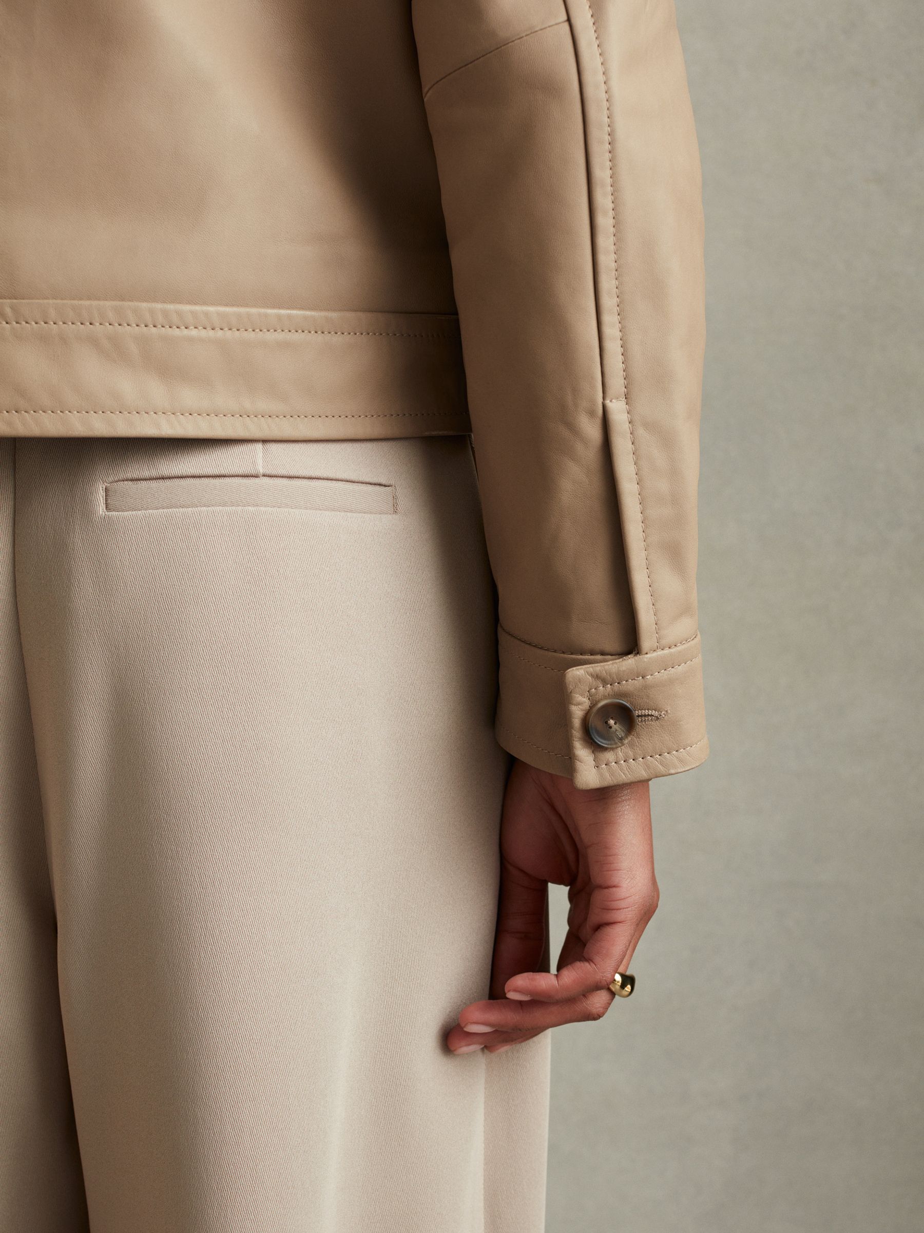 Leather Trucker Jacket in Neutral