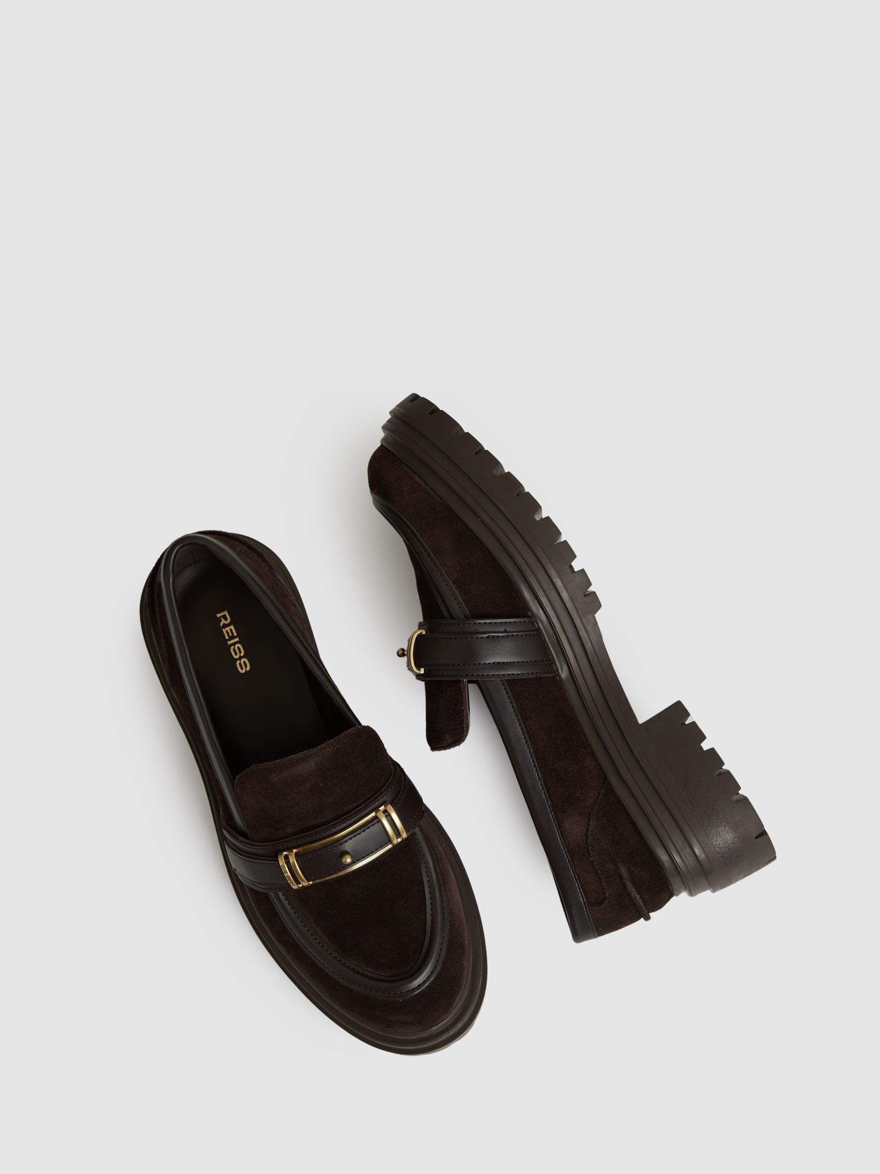 Suede and Leather Cleated Loafers in Chocolate