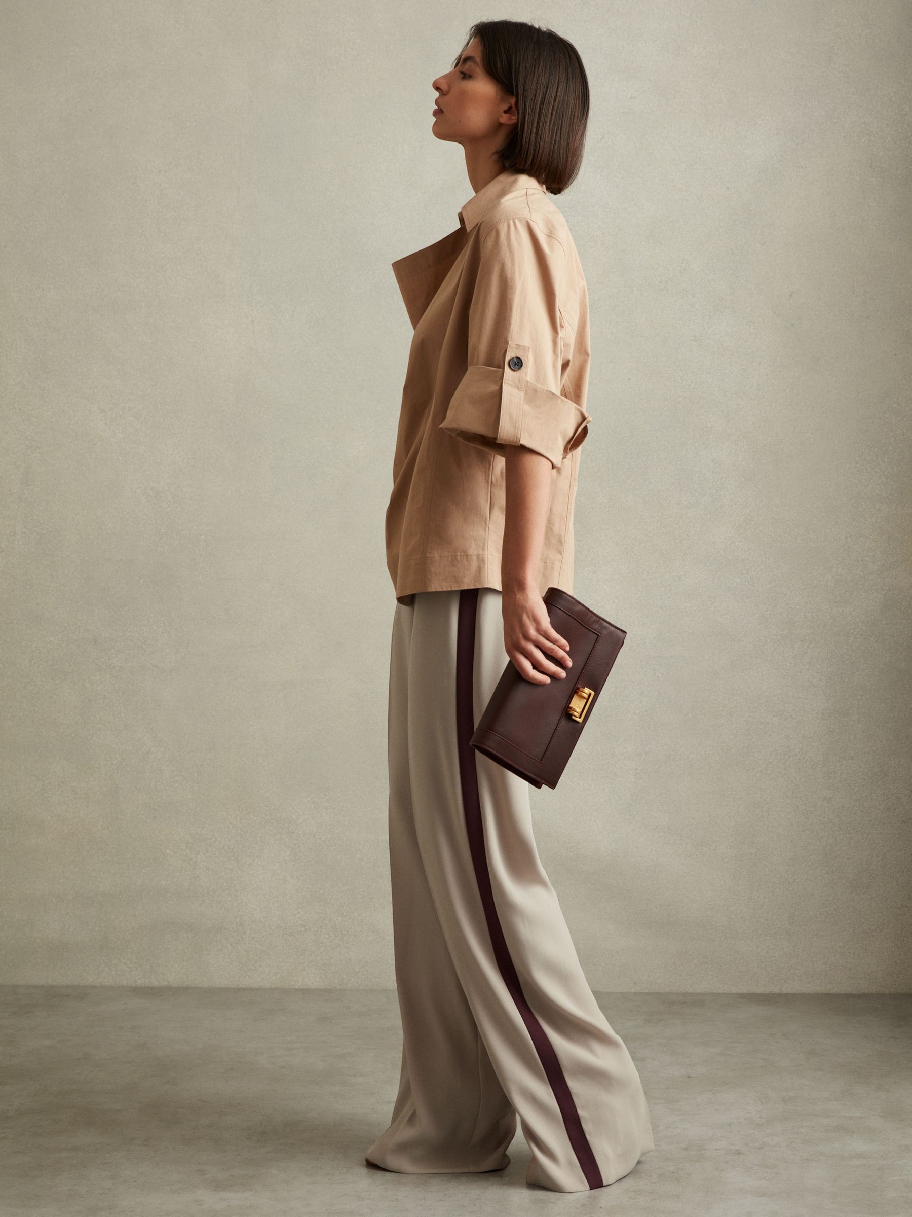 Petite Side Stripe Wide Leg Trousers in Stone