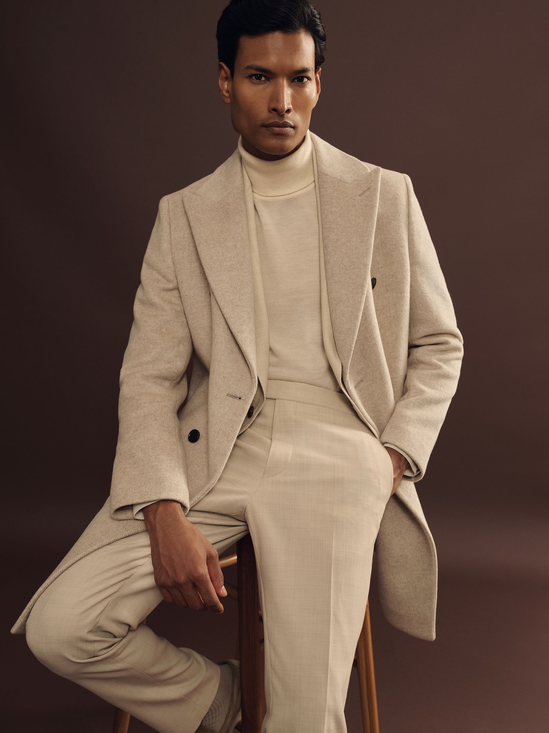 Wool Blend Double Breasted Coat in Oatmeal